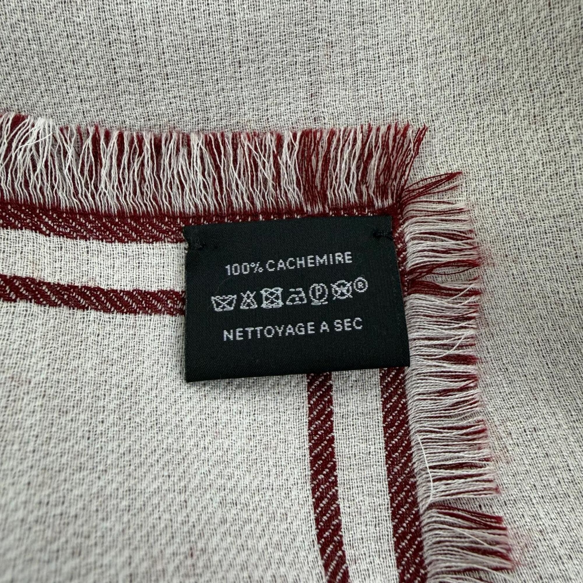 Hermes HERMES Carre Geant 100% Cashmere Fringe Large Shawl Scarf/Muffler Bordeaux Off-White Made in England Women's Size ONE SIZE - 7 Thumbnail