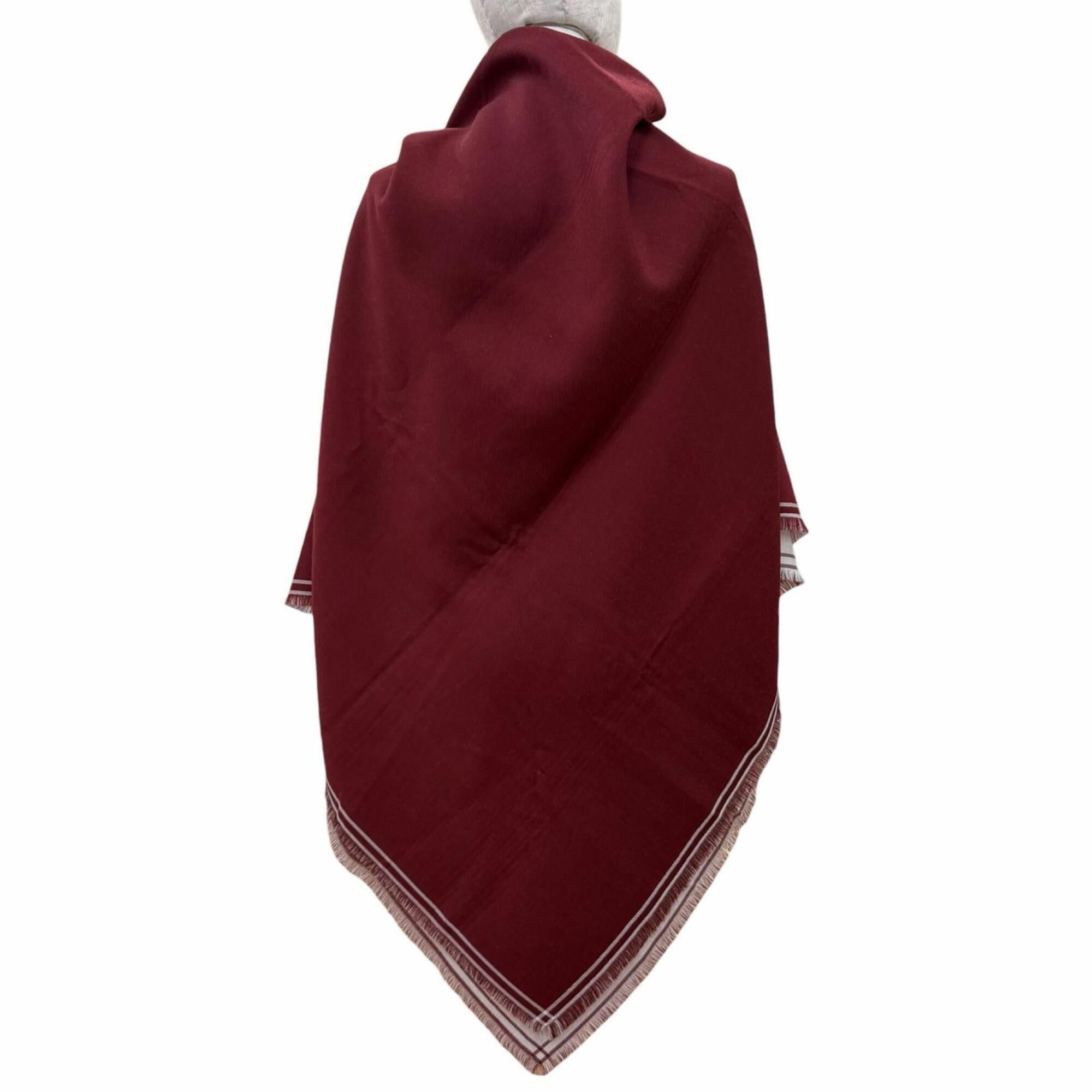 Hermes HERMES Carre Geant 100% Cashmere Fringe Large Shawl Scarf/Muffler Bordeaux Off-White Made in England Women's Size ONE SIZE - 5 Thumbnail