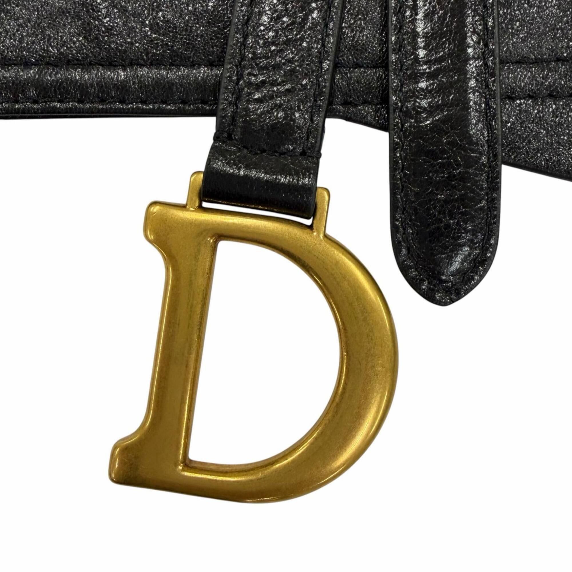 Dior Christian Dior Vintage 35-MA-0169 Logo Hardware Saddle Leather Belt Black Gold Women's Size ONE SIZE - 7 Thumbnail