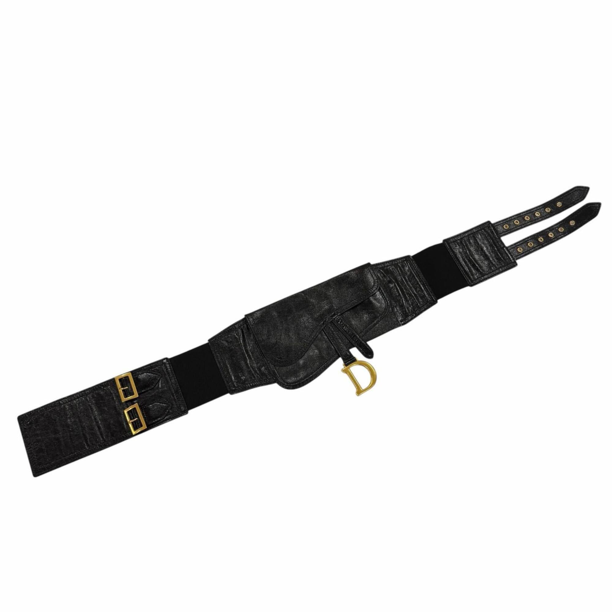 Dior Christian Dior Vintage 35-MA-0169 Logo Hardware Saddle Leather Belt Black Gold Women's Size ONE SIZE - 4 Thumbnail