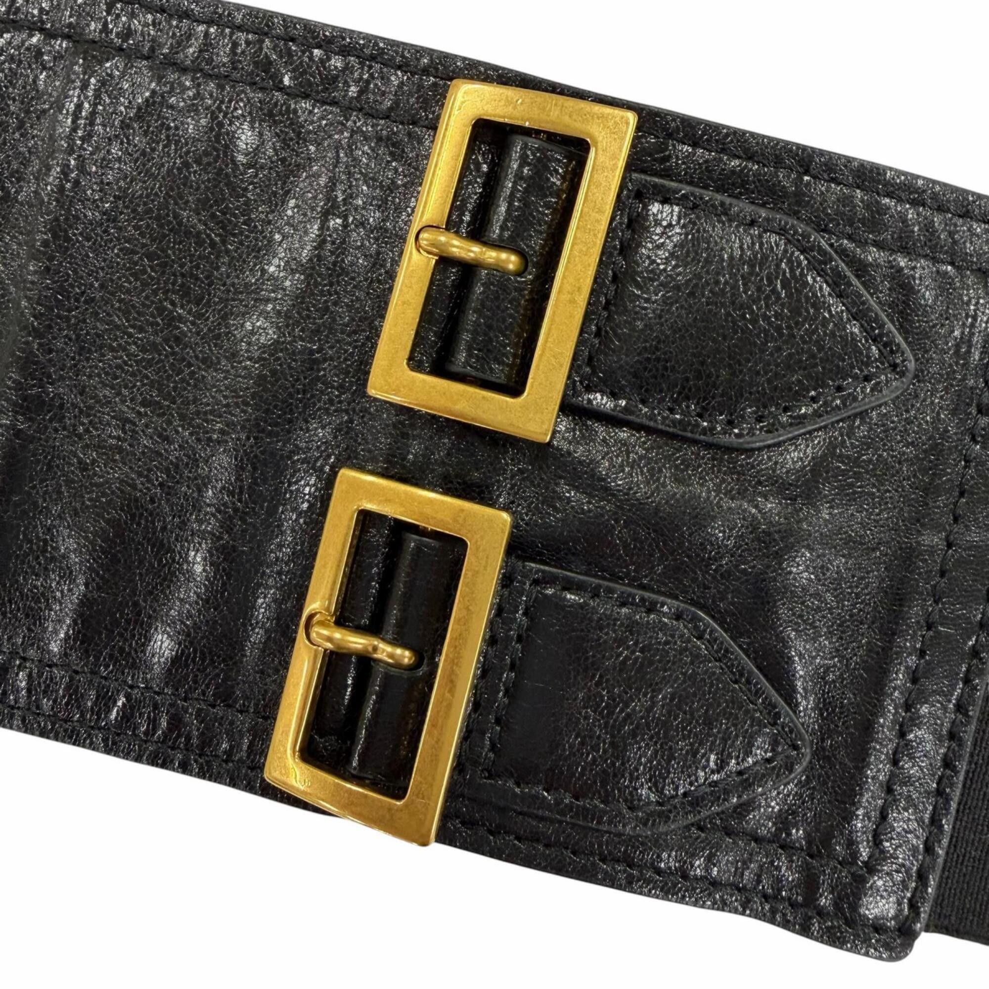 Dior Christian Dior Vintage 35-MA-0169 Logo Hardware Saddle Leather Belt Black Gold Women's Size ONE SIZE - 9 Thumbnail