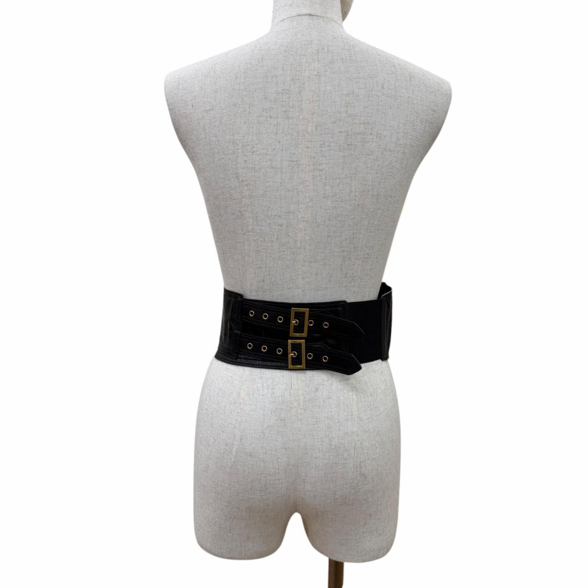 Dior Christian Dior Vintage 35-MA-0169 Logo Hardware Saddle Leather Belt Black Gold Women's Size ONE SIZE - 3 Thumbnail
