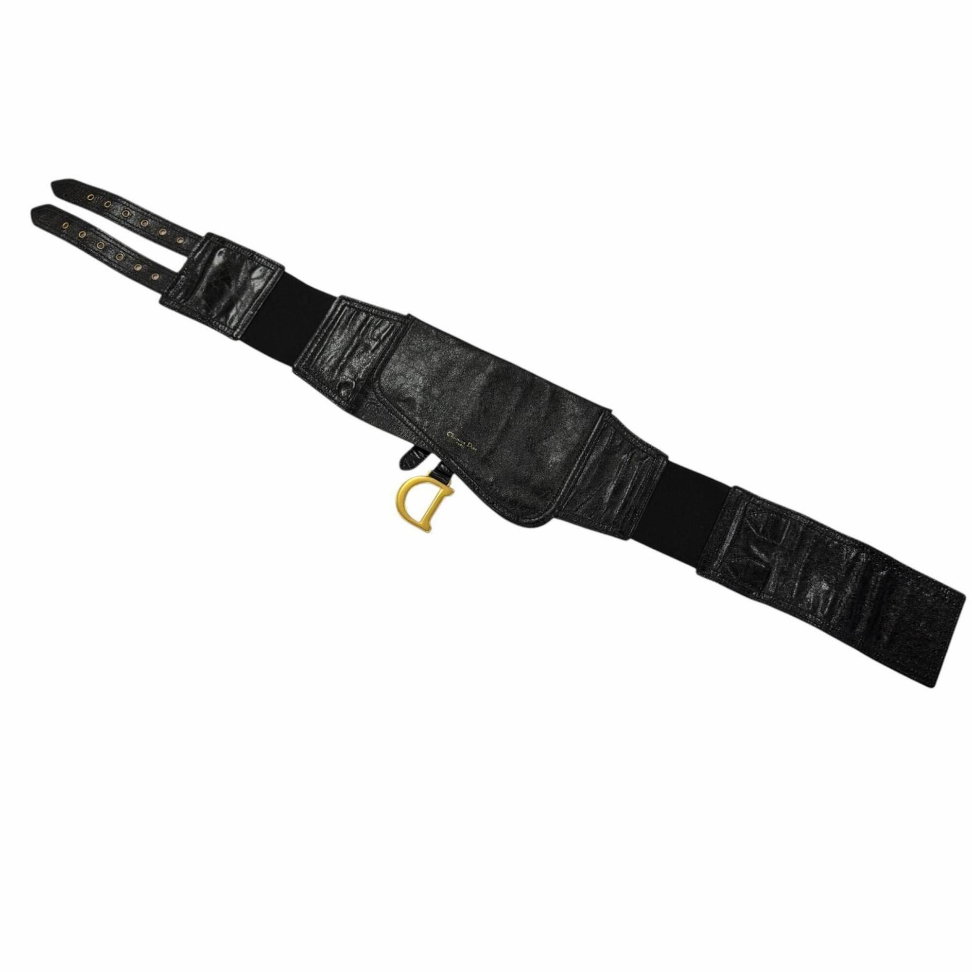 Dior Christian Dior Vintage 35-MA-0169 Logo Hardware Saddle Leather Belt Black Gold Women's Size ONE SIZE - 5 Thumbnail