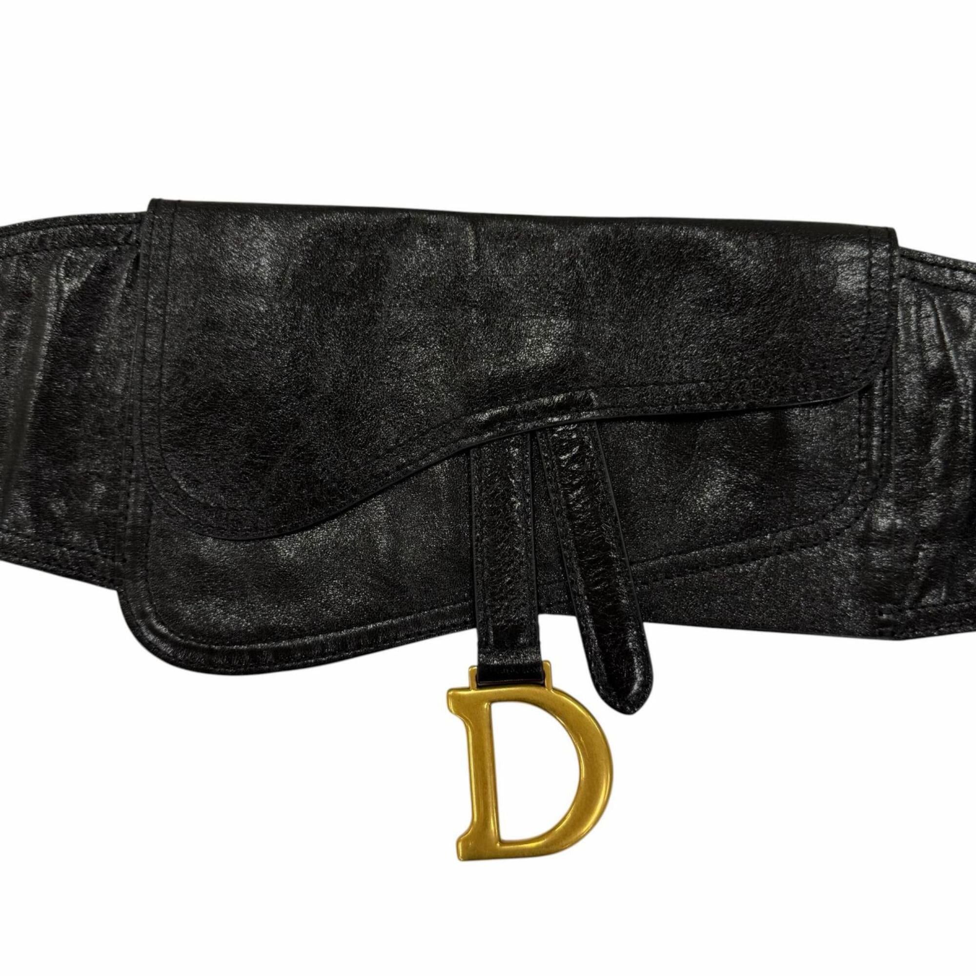 Dior Christian Dior Vintage 35-MA-0169 Logo Hardware Saddle Leather Belt Black Gold Women's Size ONE SIZE - 6 Thumbnail