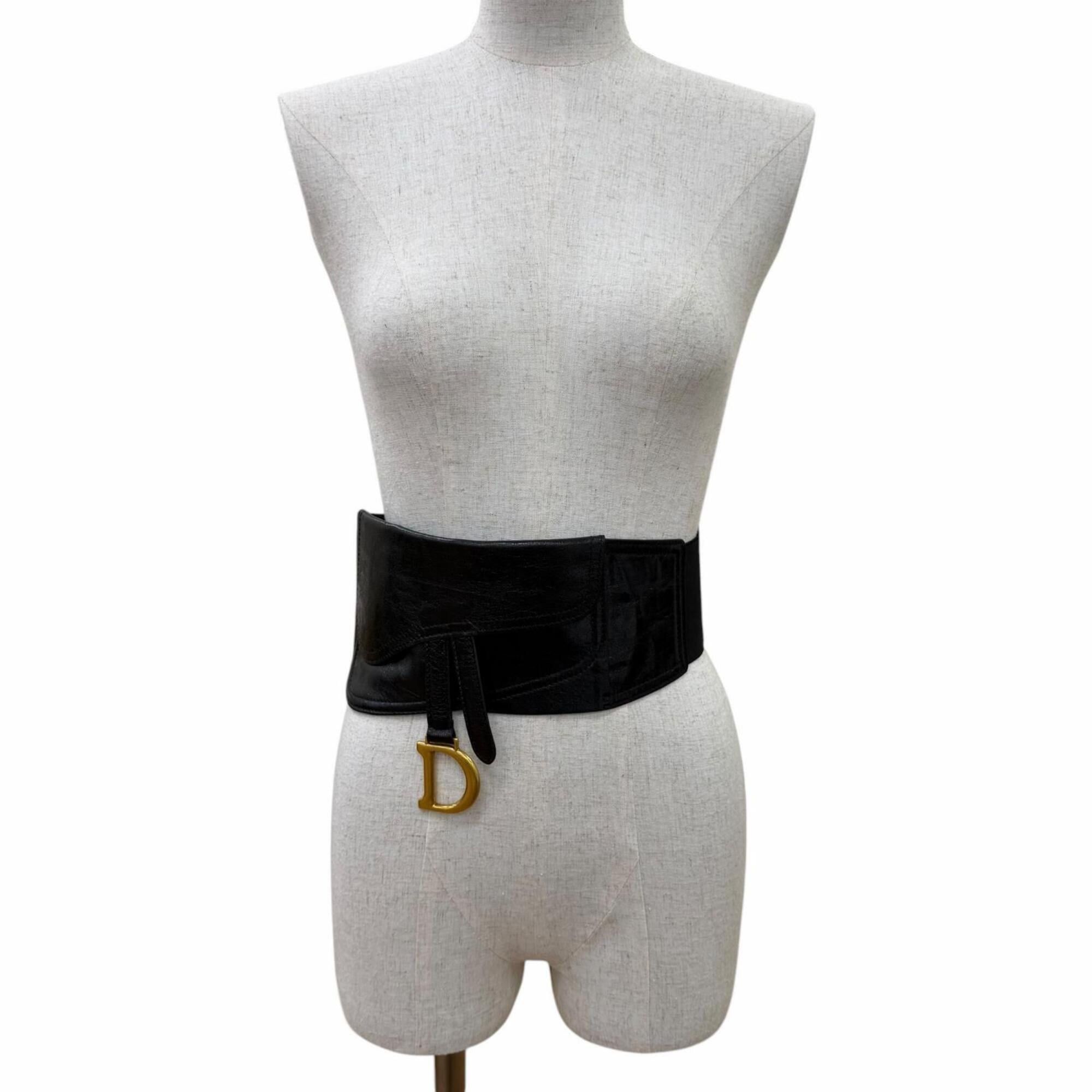 Dior Christian Dior Vintage 35-MA-0169 Logo Hardware Saddle Leather Belt Black Gold Women's Size ONE SIZE - 2 Thumbnail