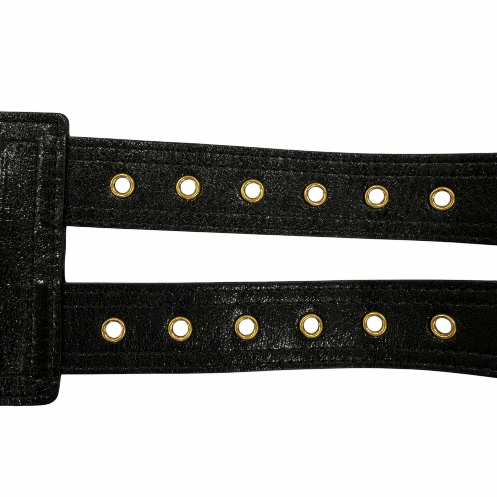 Dior Christian Dior Vintage 35-MA-0169 Logo Hardware Saddle Leather Belt Black Gold Women's Size ONE SIZE - 10 Thumbnail