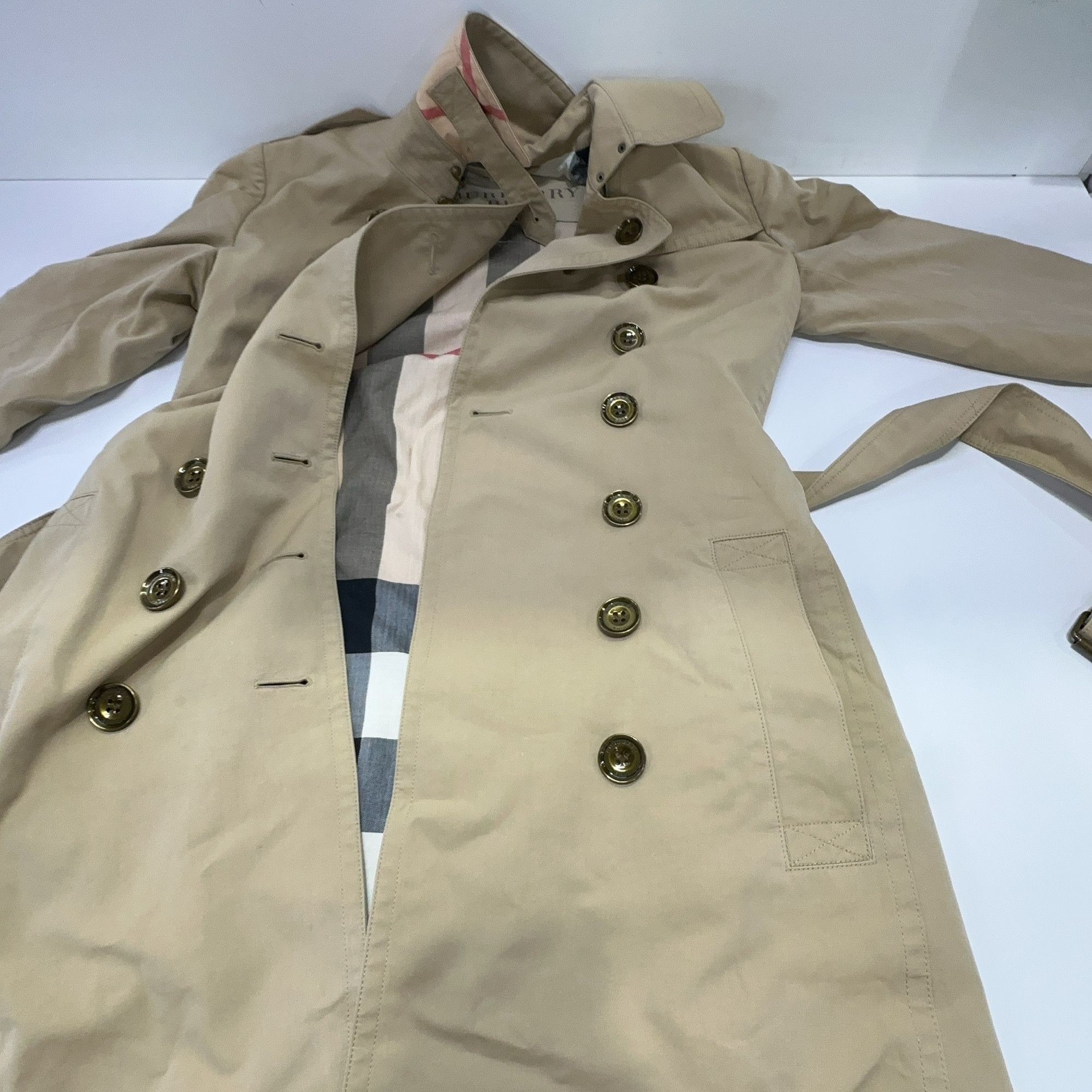 Burberry Burberry Brit Beige Check Lined Trench Coat Size US 2 Size XS / US 0-2 / IT 36-38 - 6 Thumbnail
