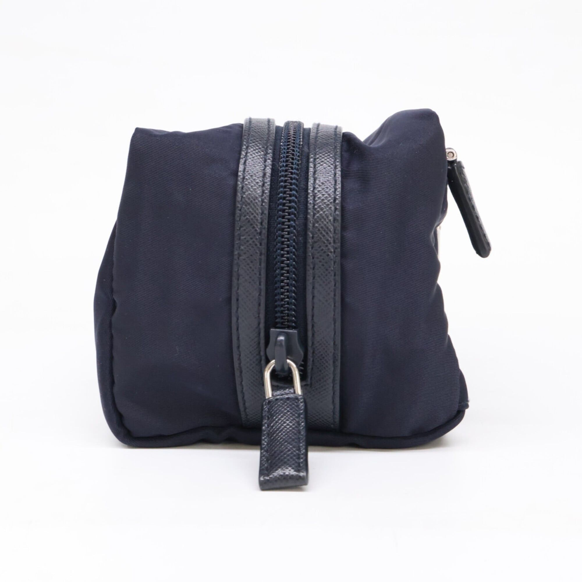 Prada PRADA 2NA028 Nylon Leather Triangle Logo Plate Travel Pouch Navy Women's Size ONE SIZE - 4 Thumbnail
