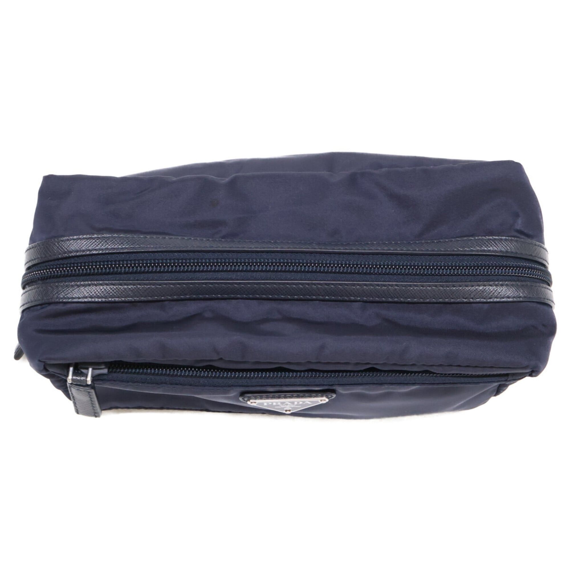 Prada PRADA 2NA028 Nylon Leather Triangle Logo Plate Travel Pouch Navy Women's Size ONE SIZE - 5 Thumbnail