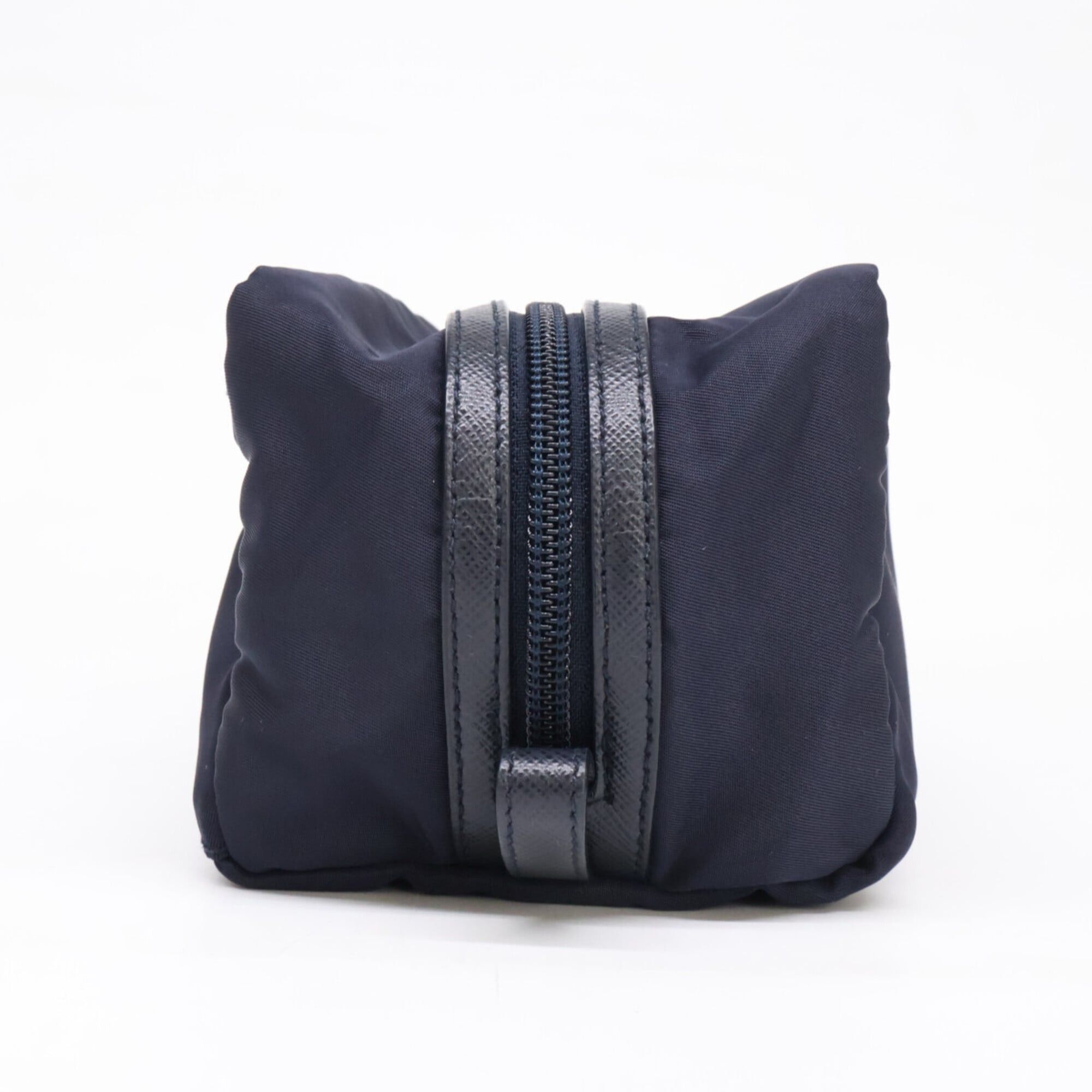 Prada PRADA 2NA028 Nylon Leather Triangle Logo Plate Travel Pouch Navy Women's Size ONE SIZE - 2 Thumbnail
