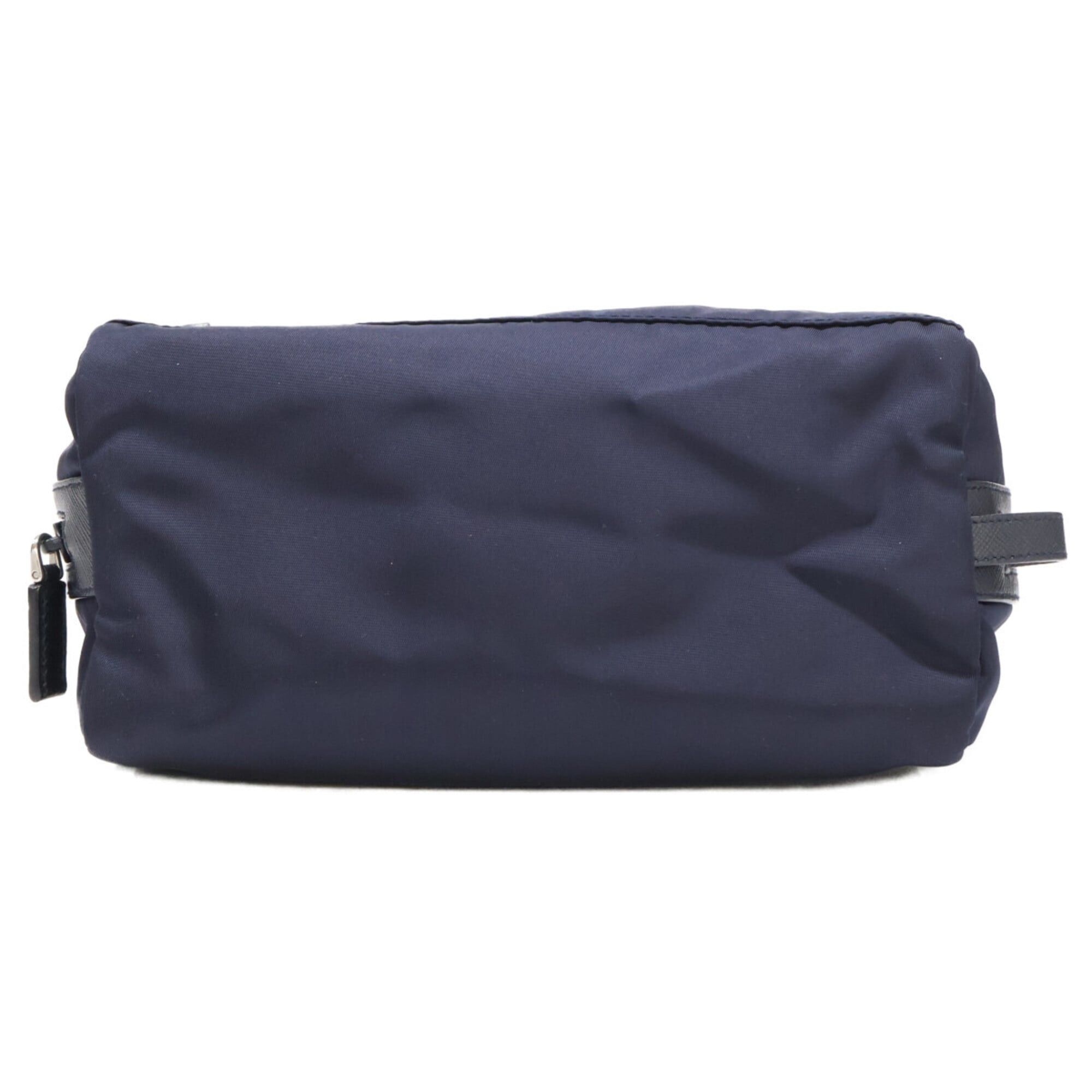 Prada PRADA 2NA028 Nylon Leather Triangle Logo Plate Travel Pouch Navy Women's Size ONE SIZE - 6 Thumbnail