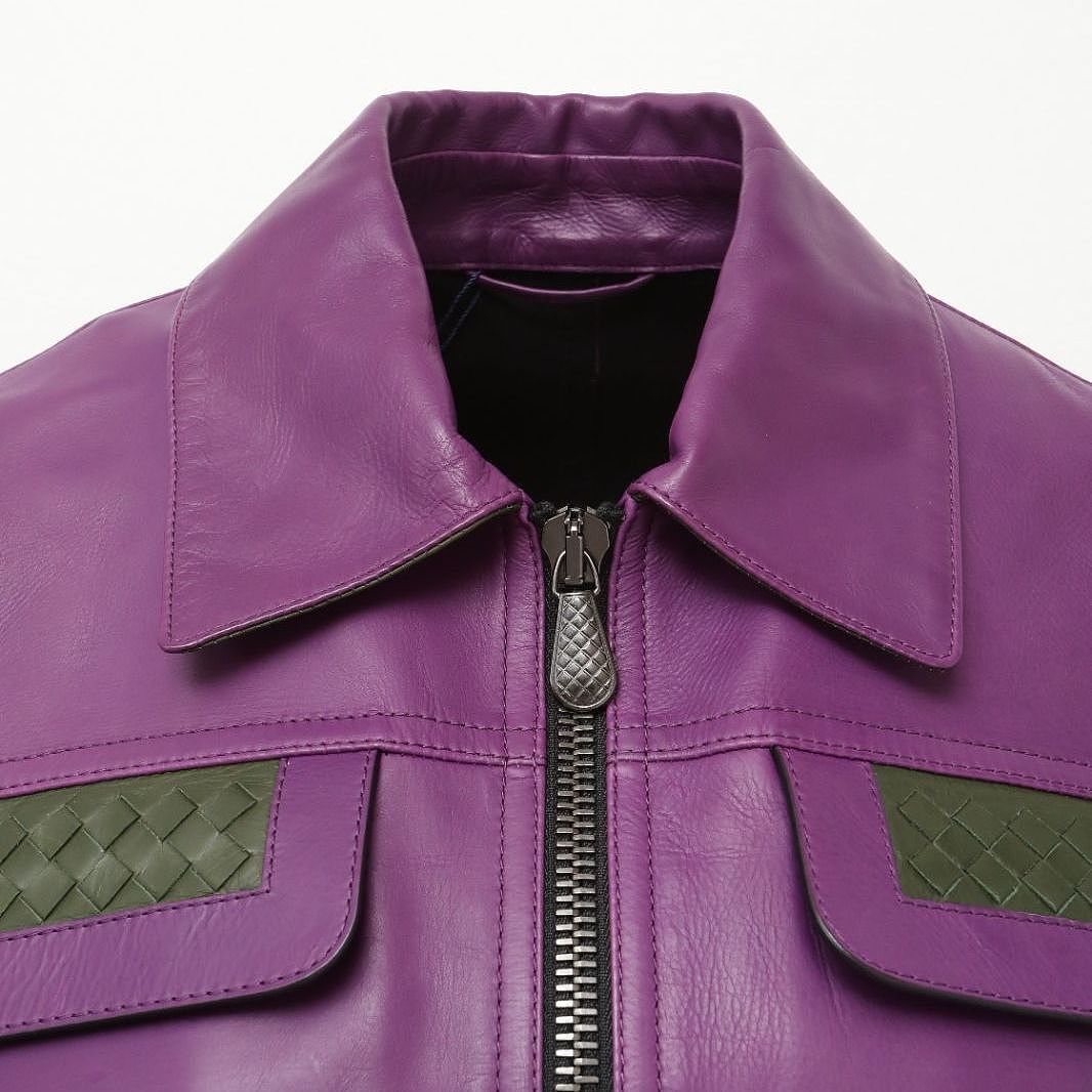 Bottega Veneta Bottega Veneta Purple Intrecciato Leather Jacket Size 40 Size S / US 4 / IT 40 - 8 Thumbnail