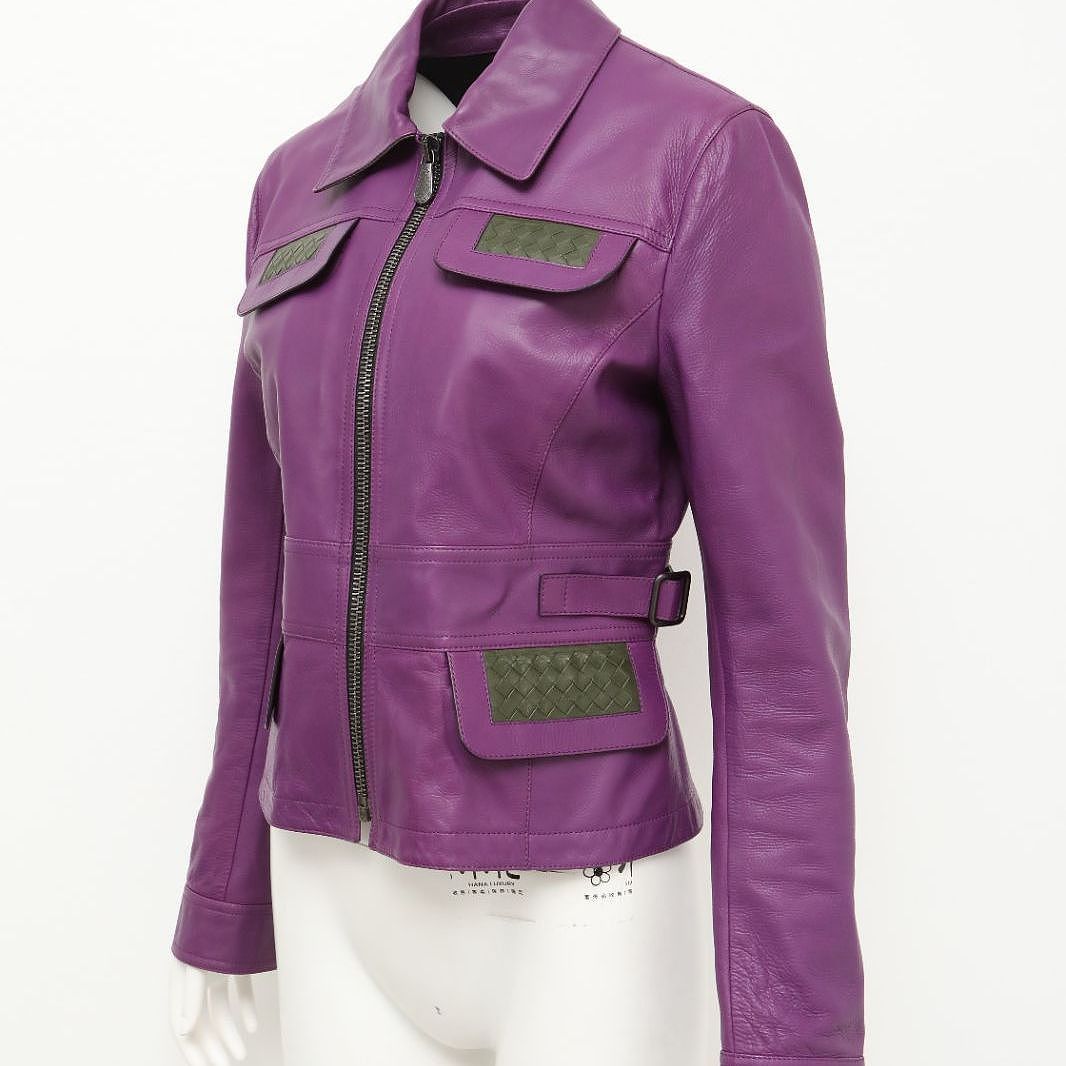 Bottega Veneta Bottega Veneta Purple Intrecciato Leather Jacket Size 40 Size S / US 4 / IT 40 - 6 Thumbnail