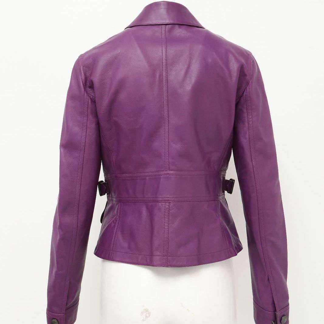 Bottega Veneta Bottega Veneta Purple Intrecciato Leather Jacket Size 40 Size S / US 4 / IT 40 - 7 Thumbnail