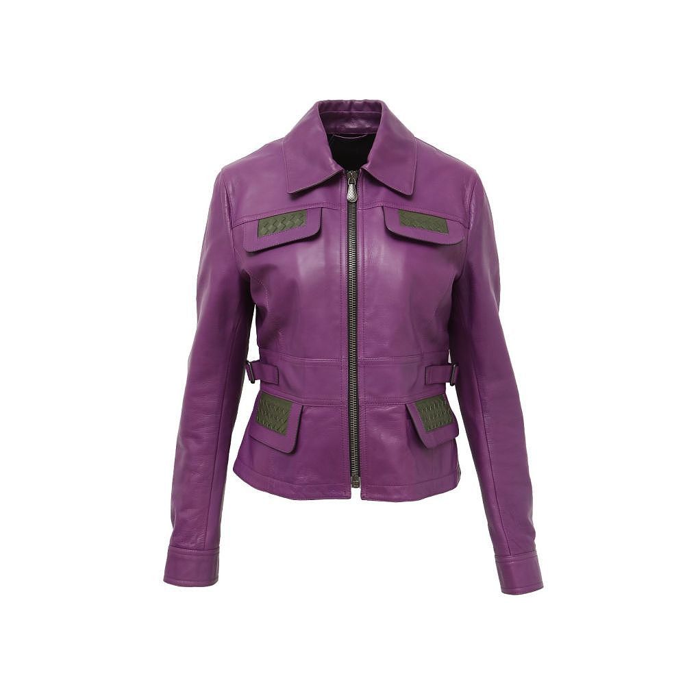 Bottega Veneta Bottega Veneta Purple Intrecciato Leather Jacket Size 40 Size S / US 4 / IT 40 - 5 Thumbnail