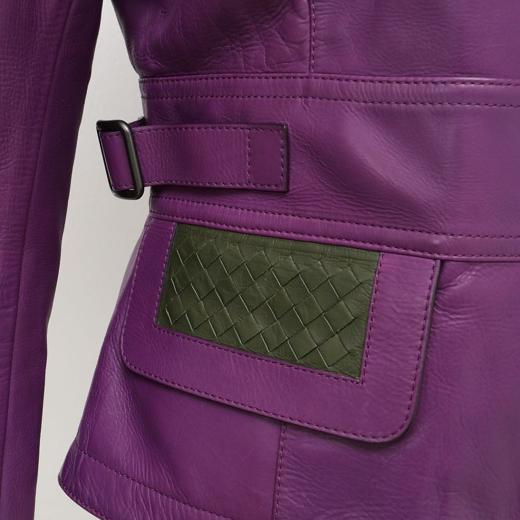 Bottega Veneta Bottega Veneta Purple Intrecciato Leather Jacket Size 40 Size S / US 4 / IT 40 - 9 Thumbnail