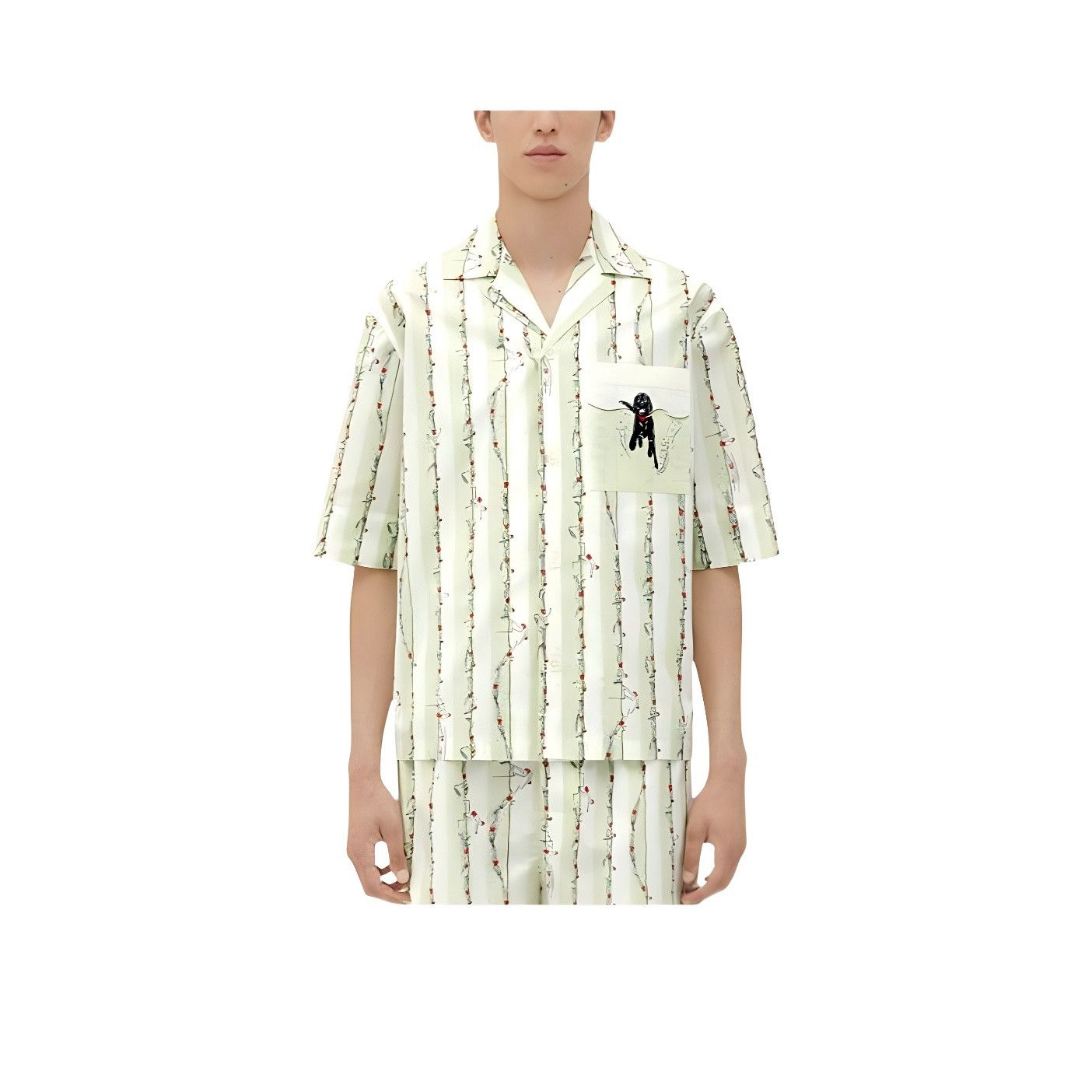 Bottega Veneta Bottega Veneta Striped Dog Print Cuban Collar Shirt Size 54 Size US L / EU 52-54 / 3 - 8 Thumbnail