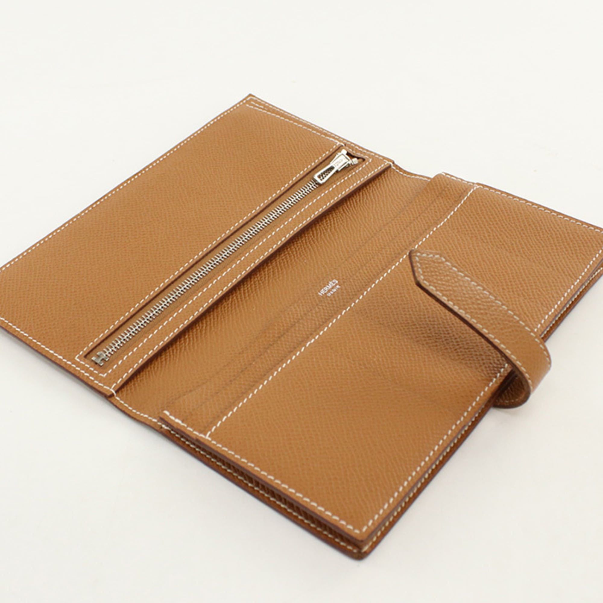 Hermes Hermes Long Wallet Bi-fold with Coin Pocket Bearn Soufflé T Stamp Men's Women's Gold Size ONE SIZE - 3 Thumbnail