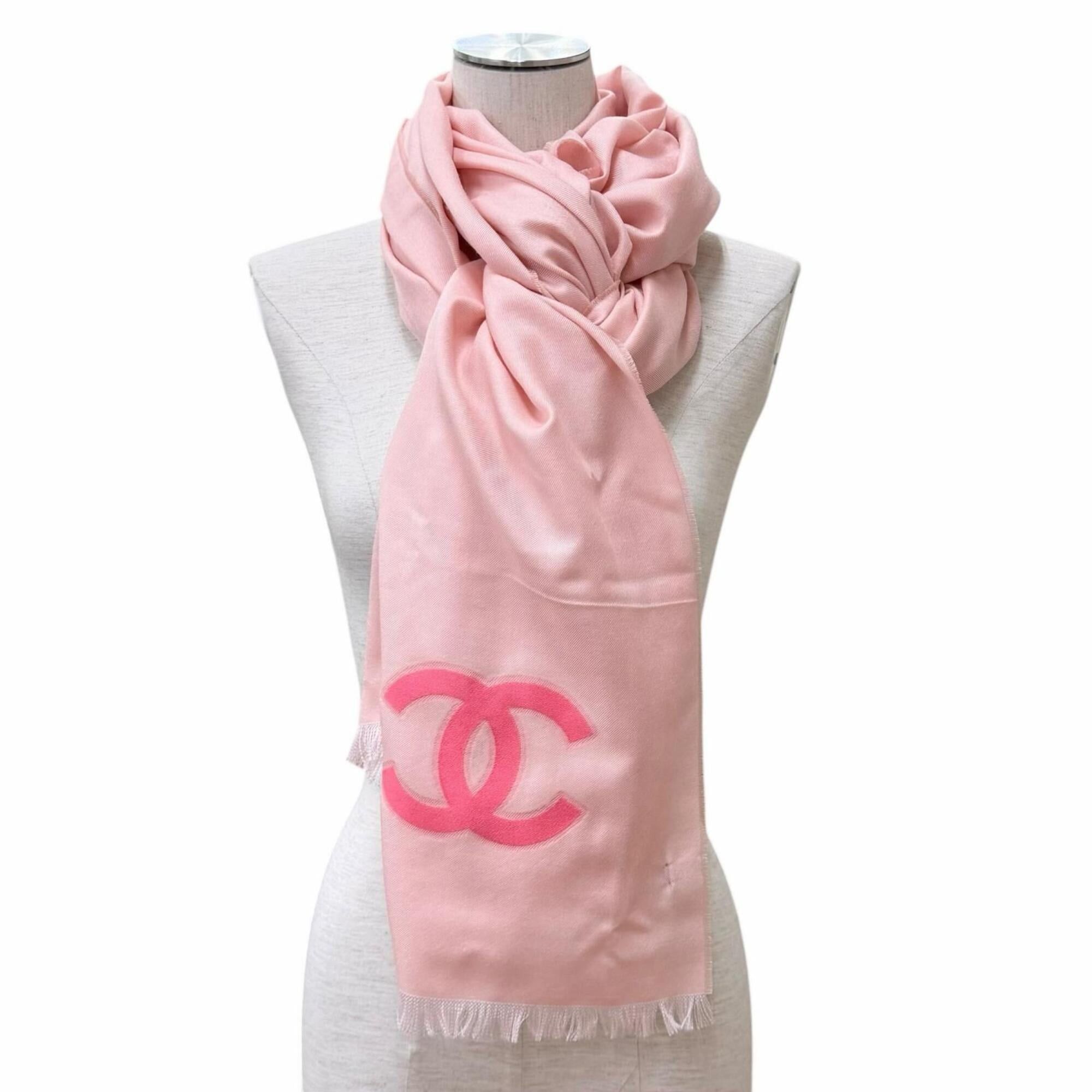 Chanel CHANEL 23C Cashmere Silk Blend Coco Mark Fringe Large Stole/Scarf Shawl Pink Made in Italy Women's with Box Size ONE SIZE - 8 Thumbnail