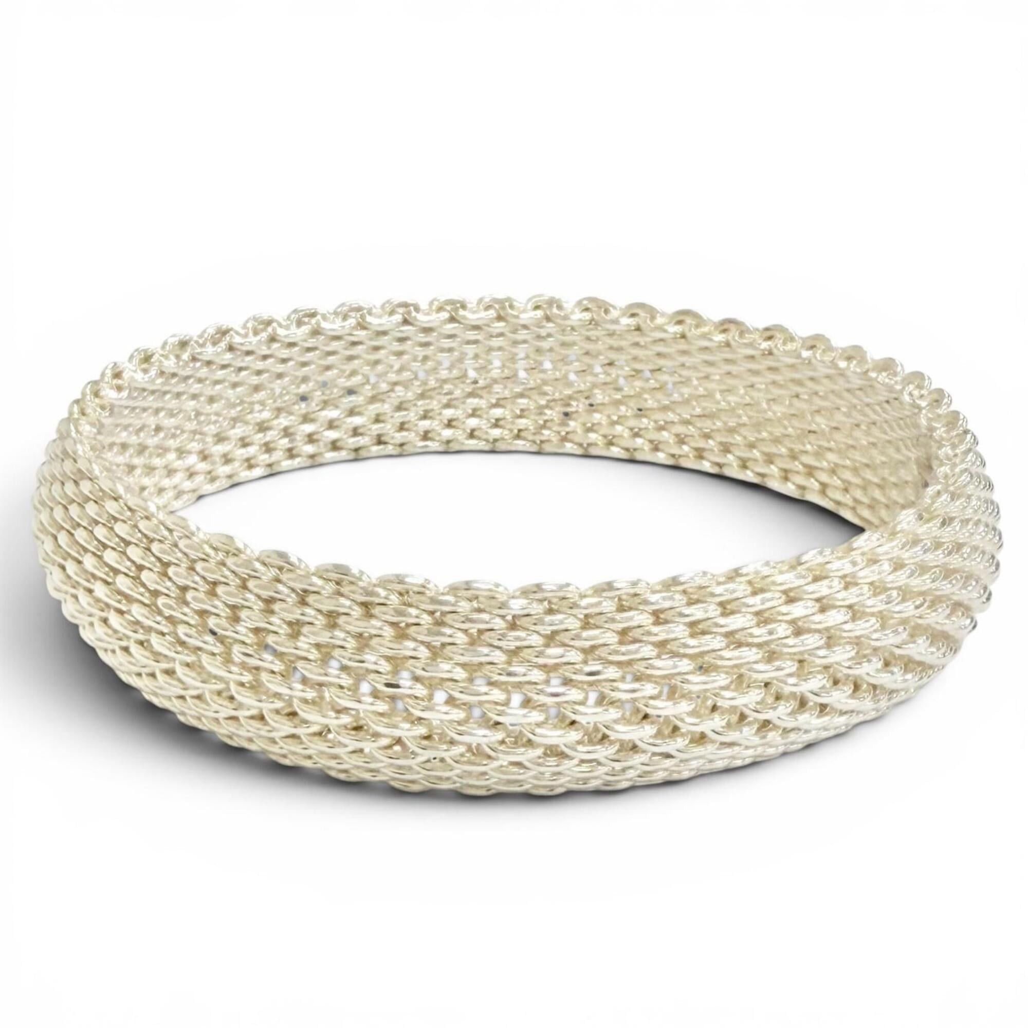 Tiffany & Co. TIFFANY&Co. Tiffany Somerset 925 Mesh Bangle Bracelet, Silver, Weight 58.6g, Women's, Highly Recommended ◎ Size ONE SIZE - 2 Thumbnail