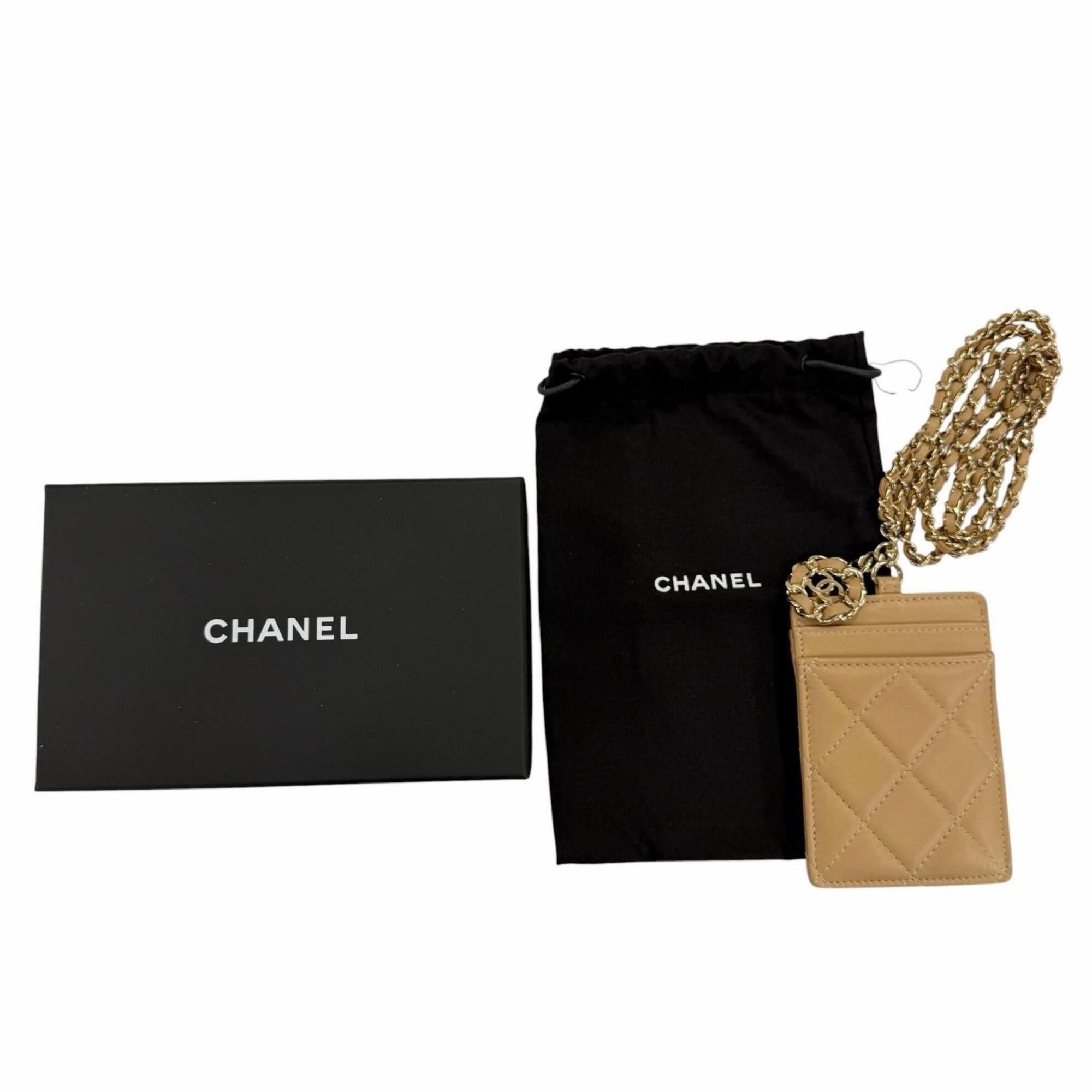 Chanel CHANEL AP0711 Lambskin Coco Mark Matelassé Card Case with Chain Shoulder Strap, Beige, Gold Hardware, Made in Italy, Women's, Box and Dust Bag. Size ONE SIZE - 2 Thumbnail