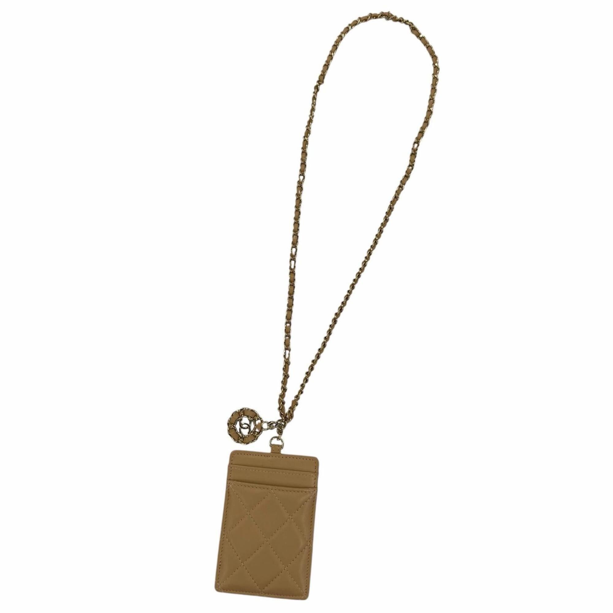 Chanel CHANEL AP0711 Lambskin Coco Mark Matelassé Card Case with Chain Shoulder Strap, Beige, Gold Hardware, Made in Italy, Women's, Box and Dust Bag. Size ONE SIZE - 3 Thumbnail