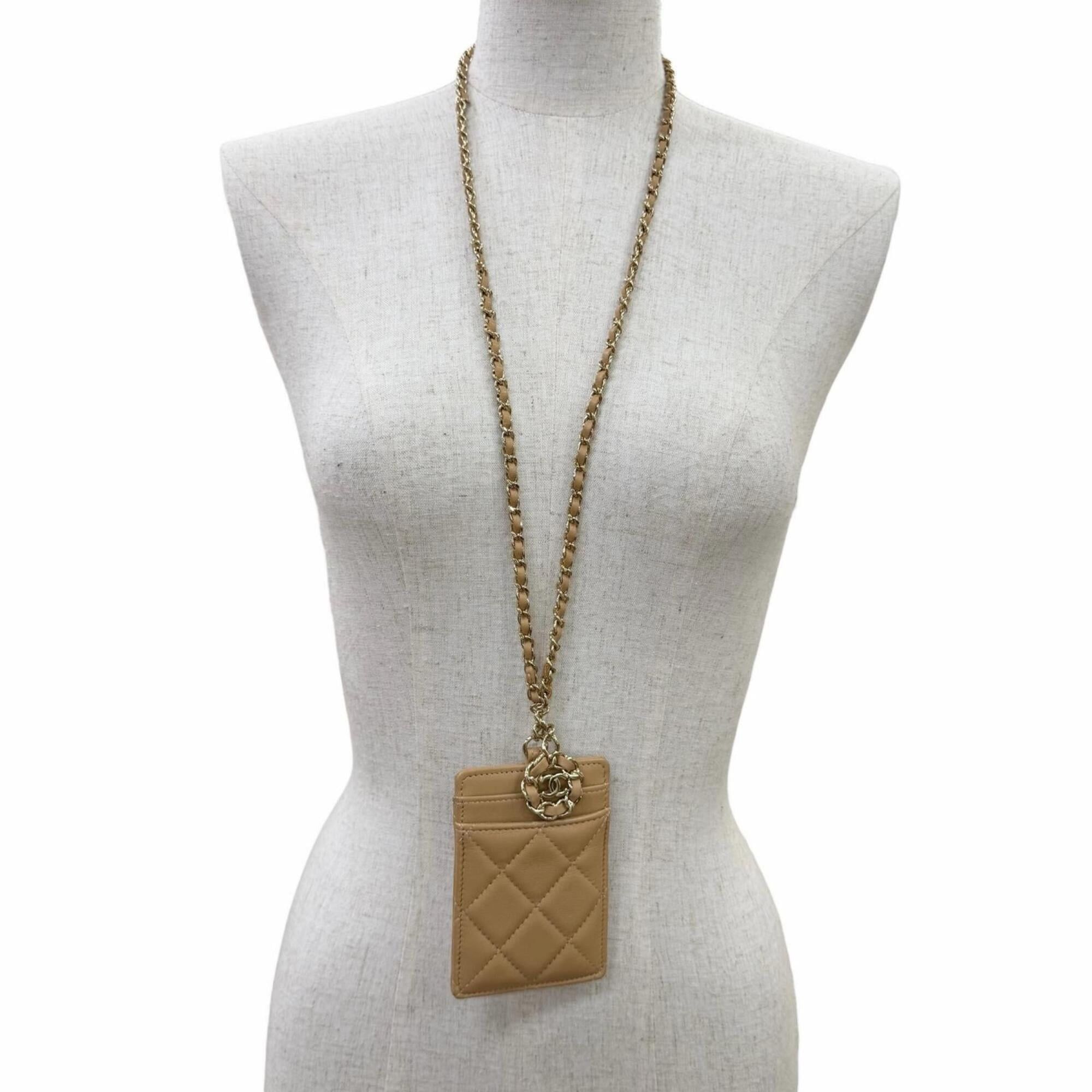 Chanel CHANEL AP0711 Lambskin Coco Mark Matelassé Card Case with Chain Shoulder Strap, Beige, Gold Hardware, Made in Italy, Women's, Box and Dust Bag. Size ONE SIZE - 4 Thumbnail