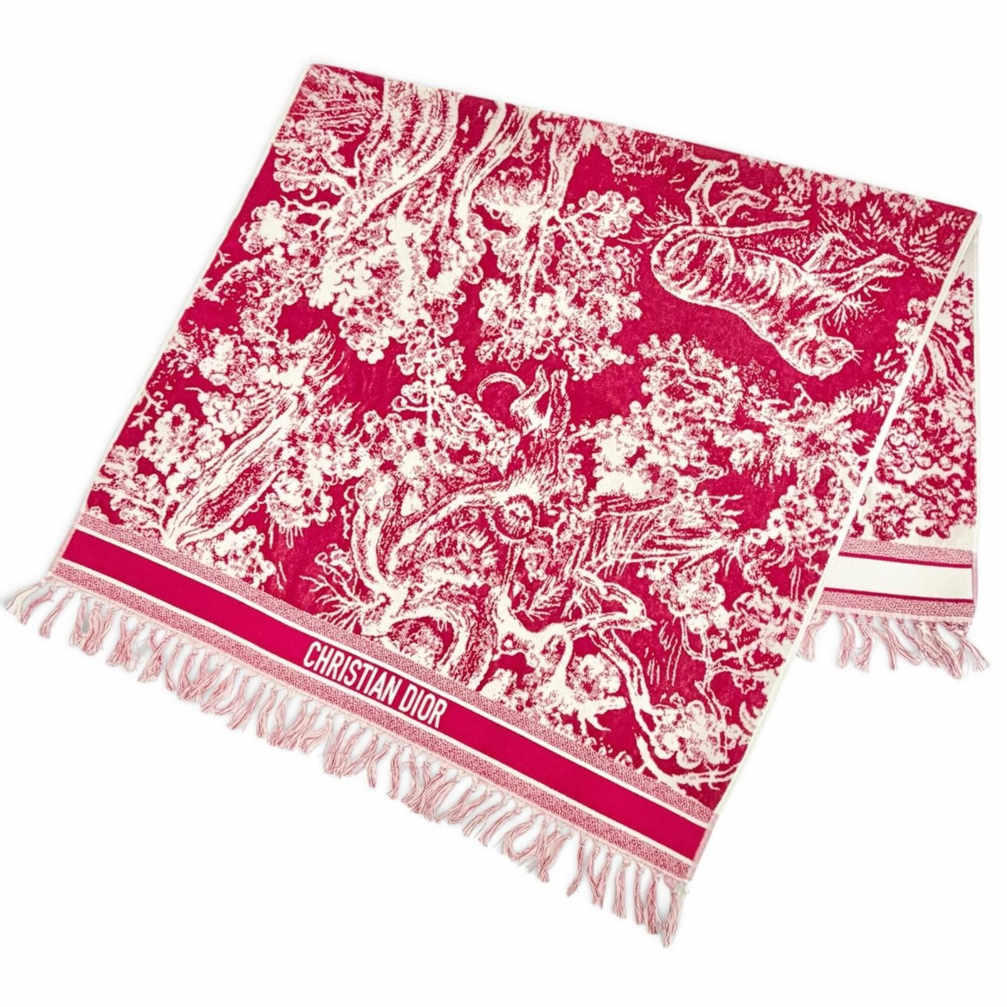 Dior Christian Dior 21JOU800IXGS Reverse Toile Toujours 100% Cotton Logo Fringe Bath Towel Beach Blanket Burgundy Made in Italy Authentic Women's Size ONE SIZE - 2 Thumbnail
