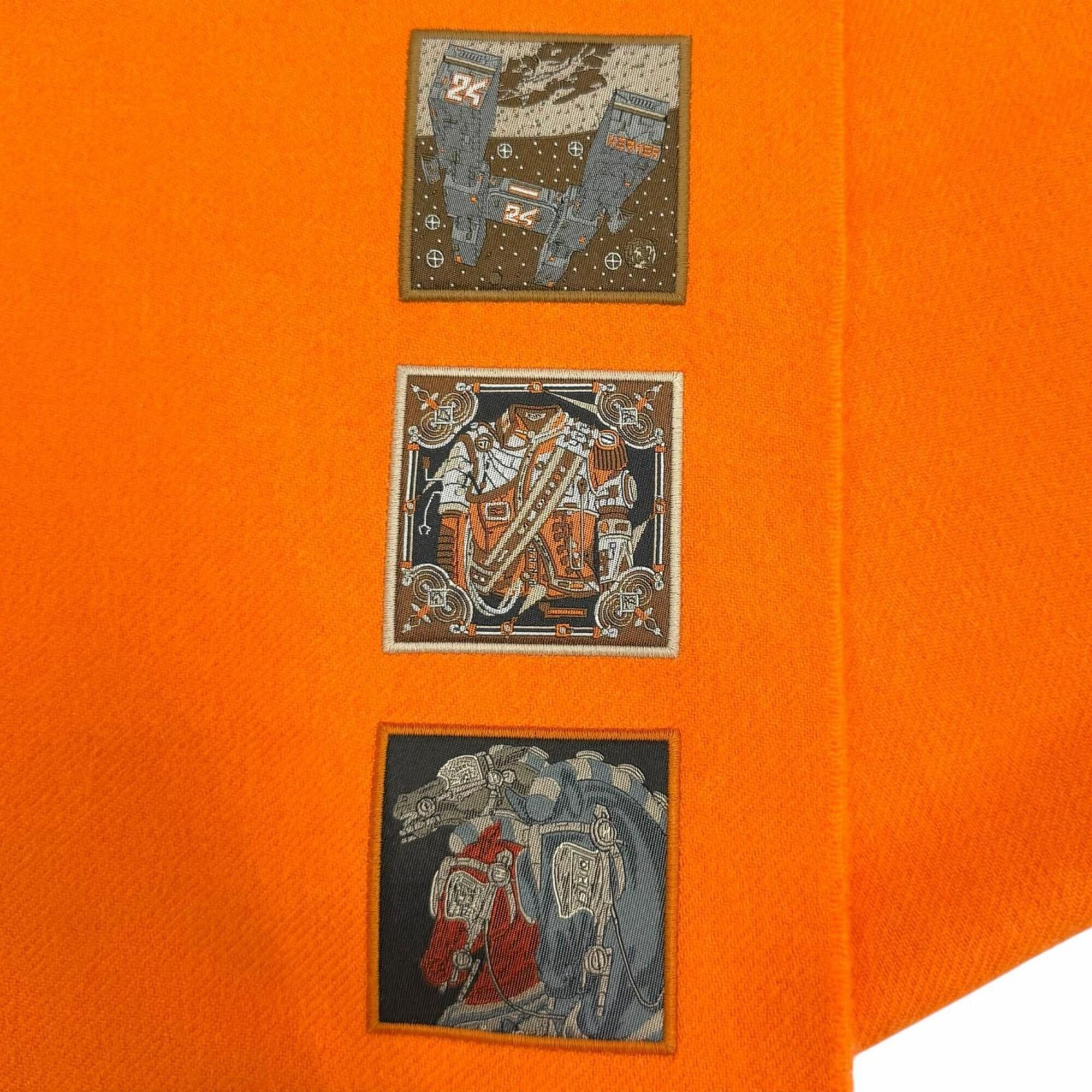 Hermes HERMES 100% Cashmere Stole/Scarf, purchased June 2024, Orange, Badge Soie logo embroidered, fringed, Made in England, Authentic, Women's, with box. Size ONE SIZE - 6 Thumbnail
