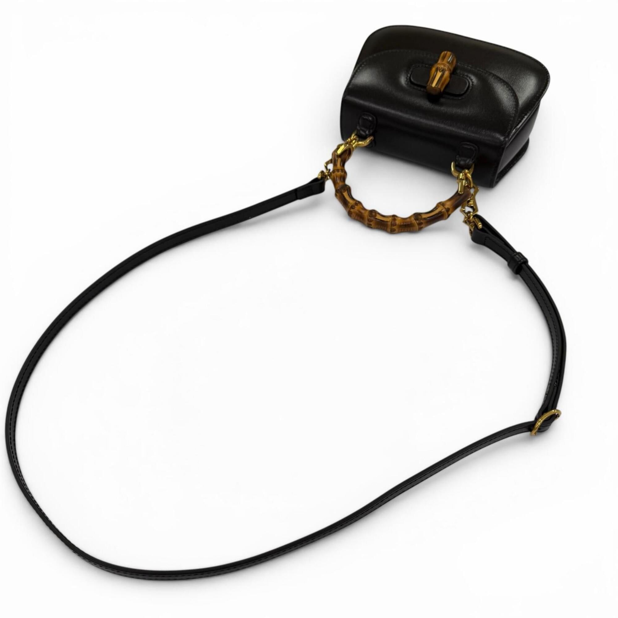 Gucci GUCCI 686864 Gucci Bamboo 1947 Mini Bag Leather 2-Way Handbag Shoulder Black Made in Italy Women's Size ONE SIZE - 4 Thumbnail