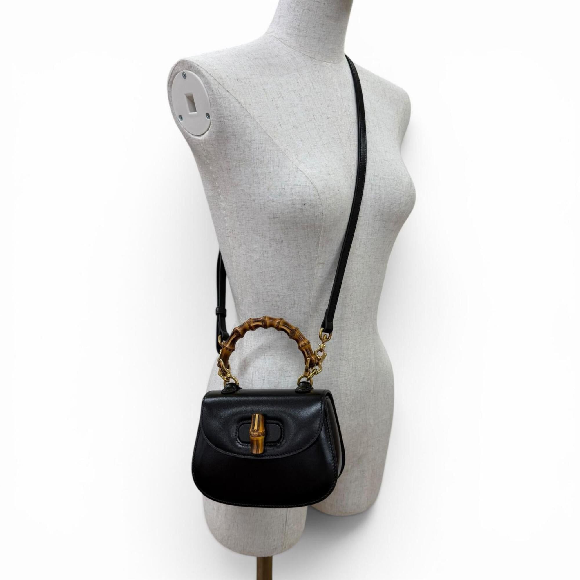 Gucci GUCCI 686864 Gucci Bamboo 1947 Mini Bag Leather 2-Way Handbag Shoulder Black Made in Italy Women's Size ONE SIZE - 8 Thumbnail