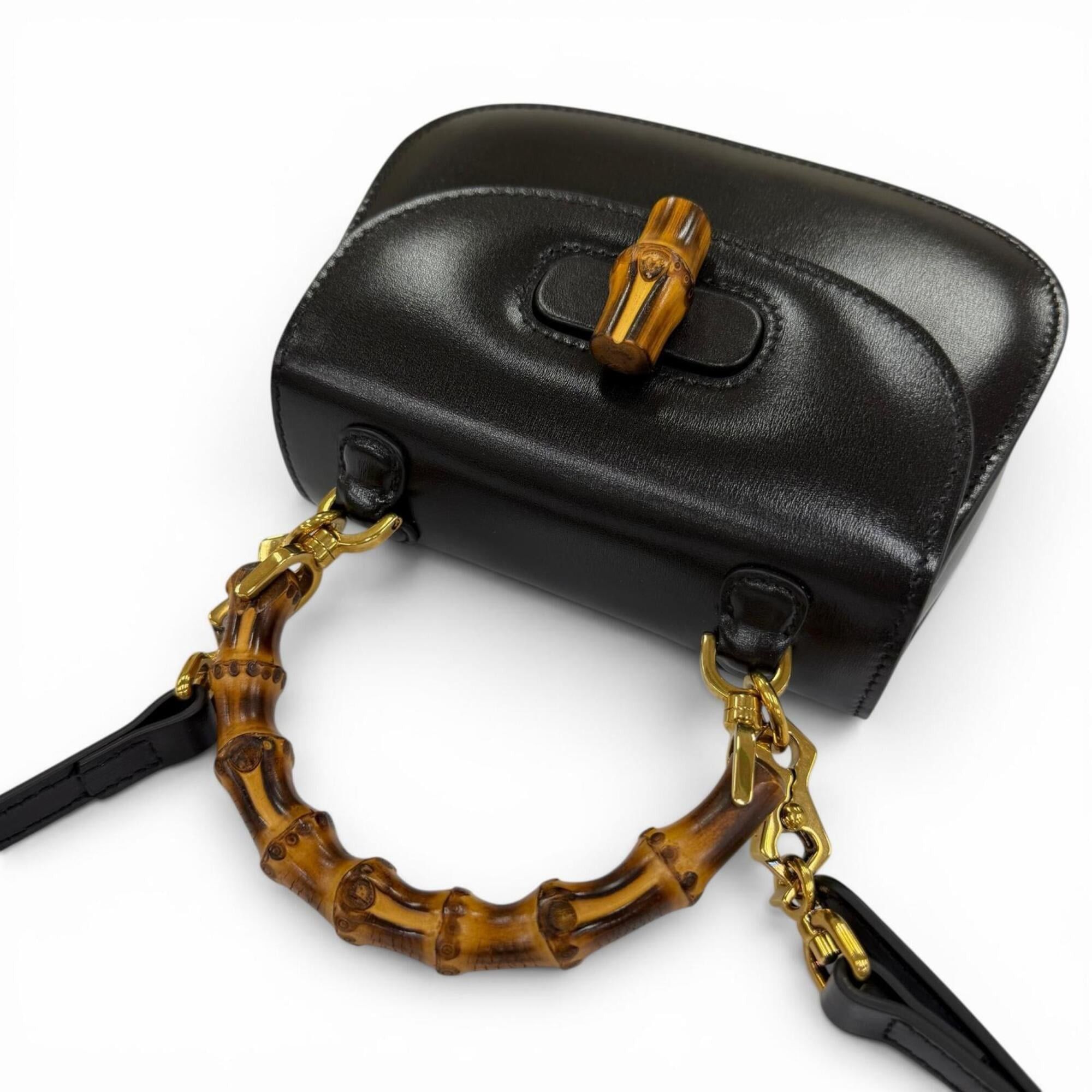 Gucci GUCCI 686864 Gucci Bamboo 1947 Mini Bag Leather 2-Way Handbag Shoulder Black Made in Italy Women's Size ONE SIZE - 5 Thumbnail