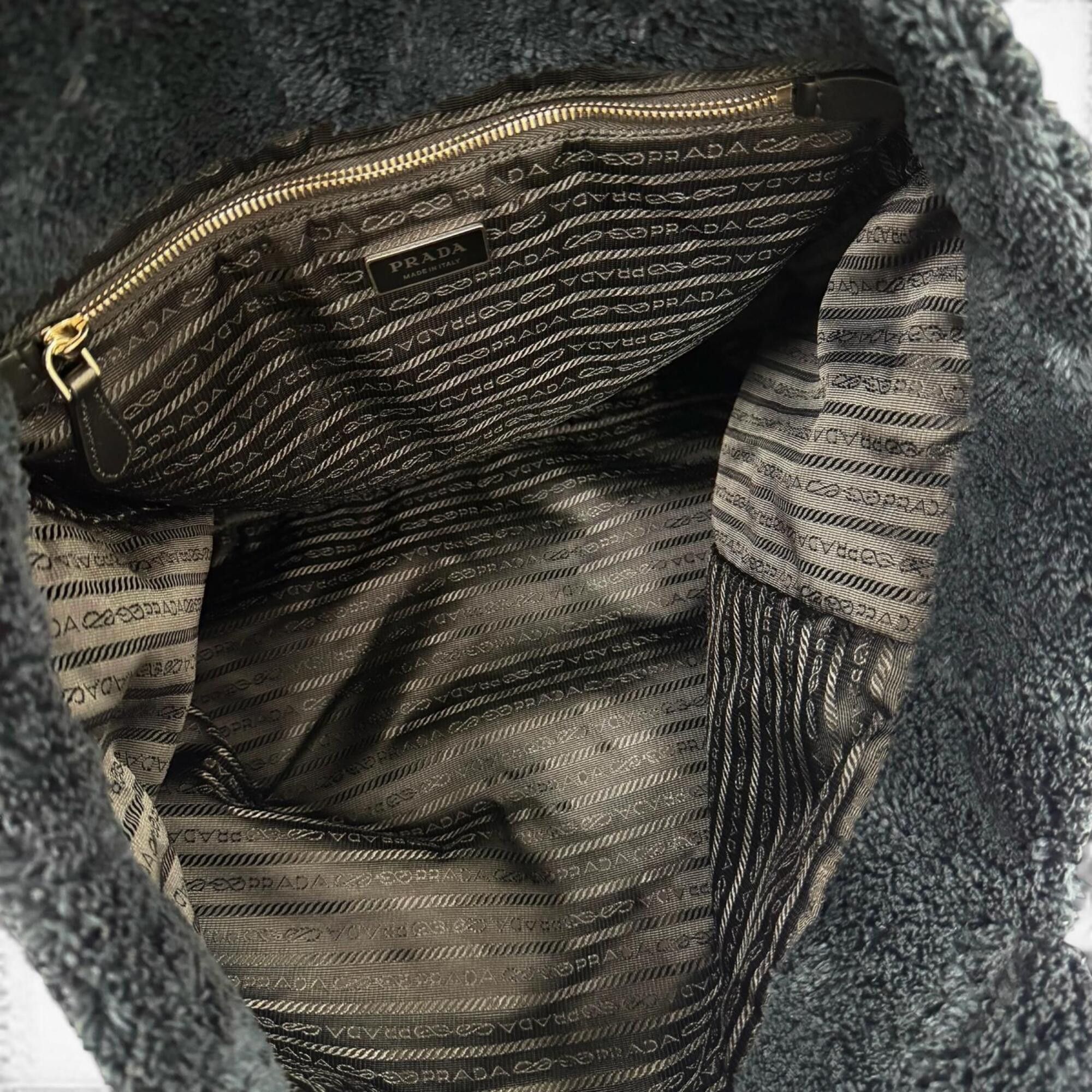 Prada PRADA 1BG130 Terry Tote Bag with Triangle Logo Plate, Dark Navy, Made in Italy, Women's Size ONE SIZE - 7 Thumbnail