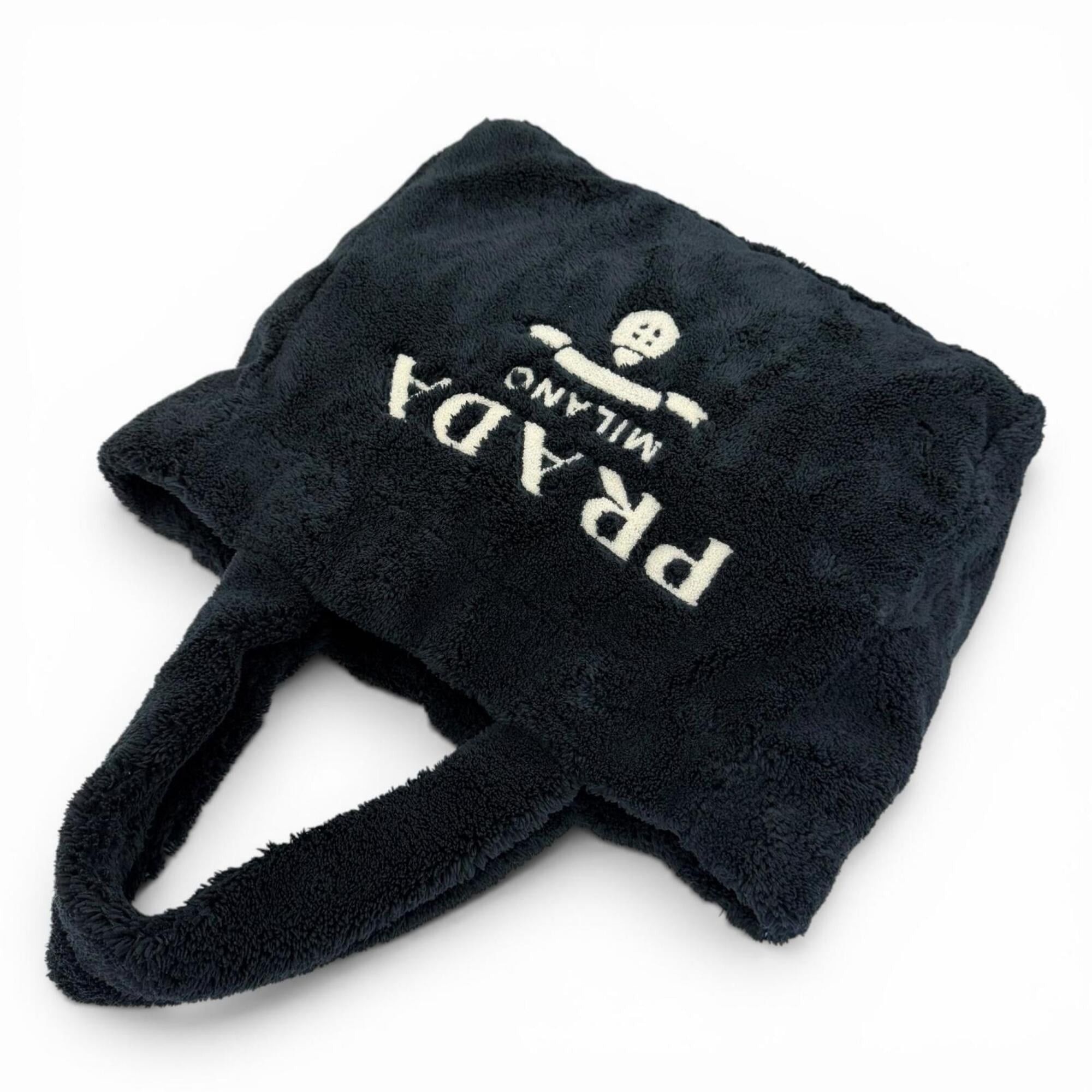 Prada PRADA 1BG130 Terry Tote Bag with Triangle Logo Plate, Dark Navy, Made in Italy, Women's Size ONE SIZE - 4 Thumbnail