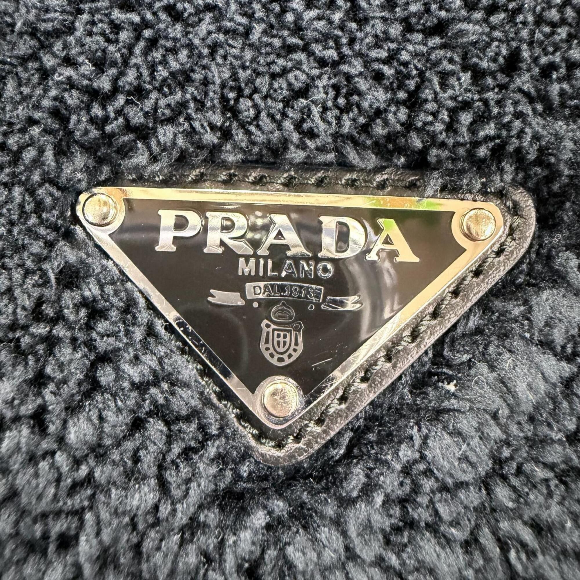 Prada PRADA 1BG130 Terry Tote Bag with Triangle Logo Plate, Dark Navy, Made in Italy, Women's Size ONE SIZE - 9 Thumbnail