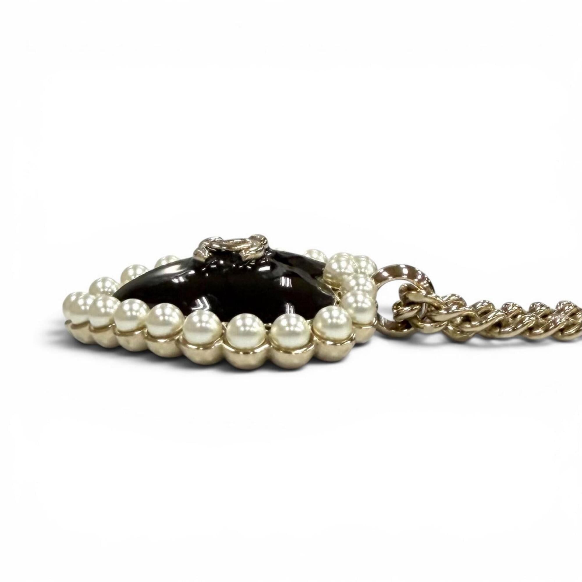 Chanel CHANEL B25 Coco Mark Pearl Heart Pendant Necklace, Black, White, Gold Hardware, Made in Italy, Women's, with Box and Dust Bag. Size ONE SIZE - 6 Thumbnail