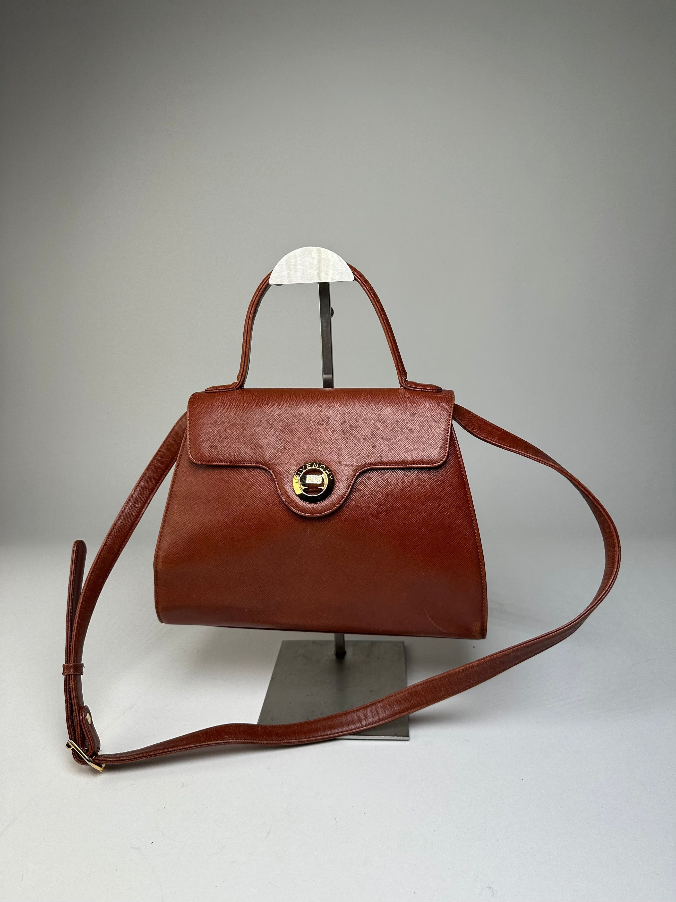 Givenchy Vintage Structured Leather Handbag Rust Gold Size ONE SIZE - 10 Thumbnail