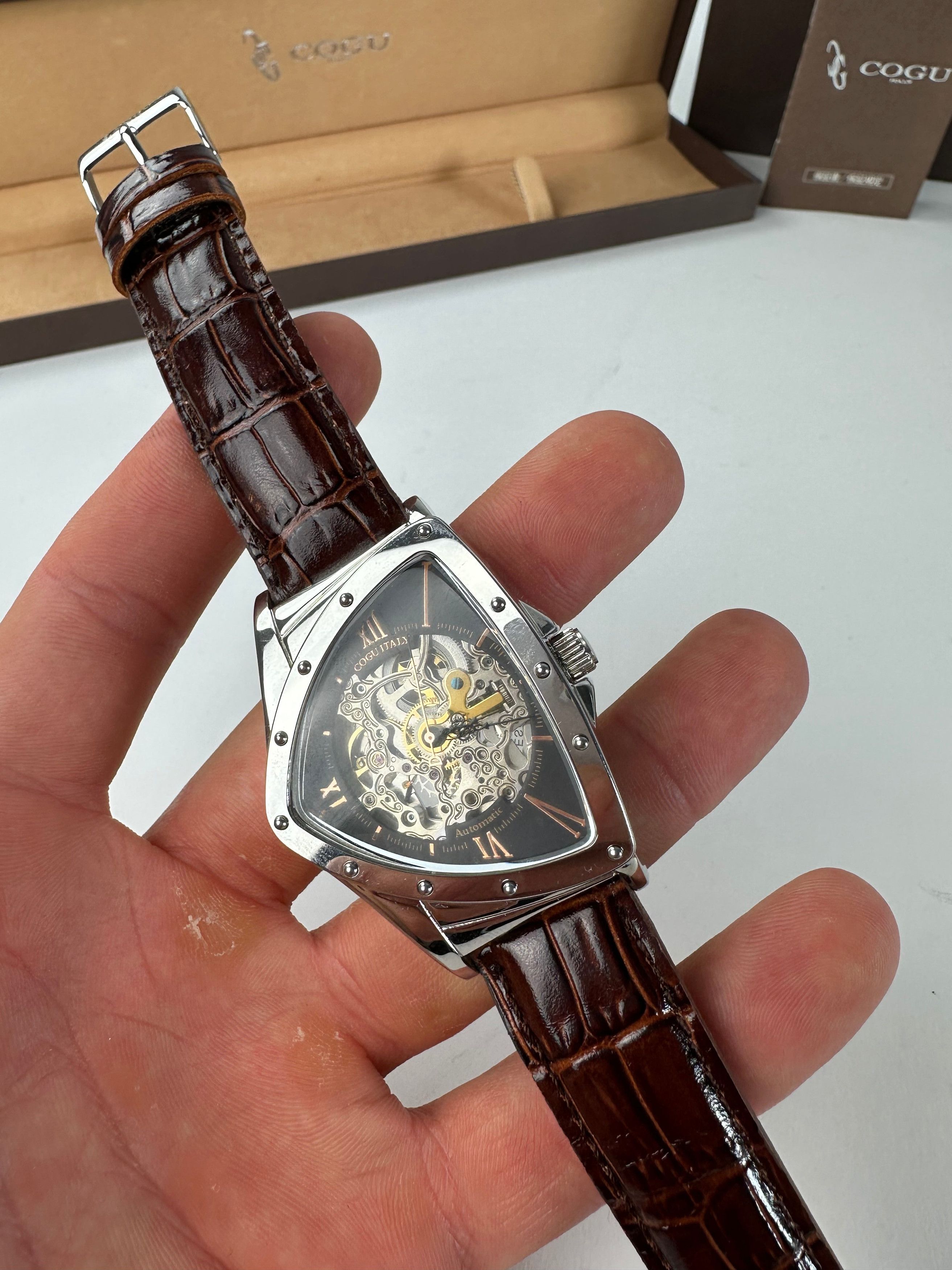 Other Vintage Cogu Leather Strap Bracelet Watch Brown Silver Size ONE SIZE - 7 Thumbnail