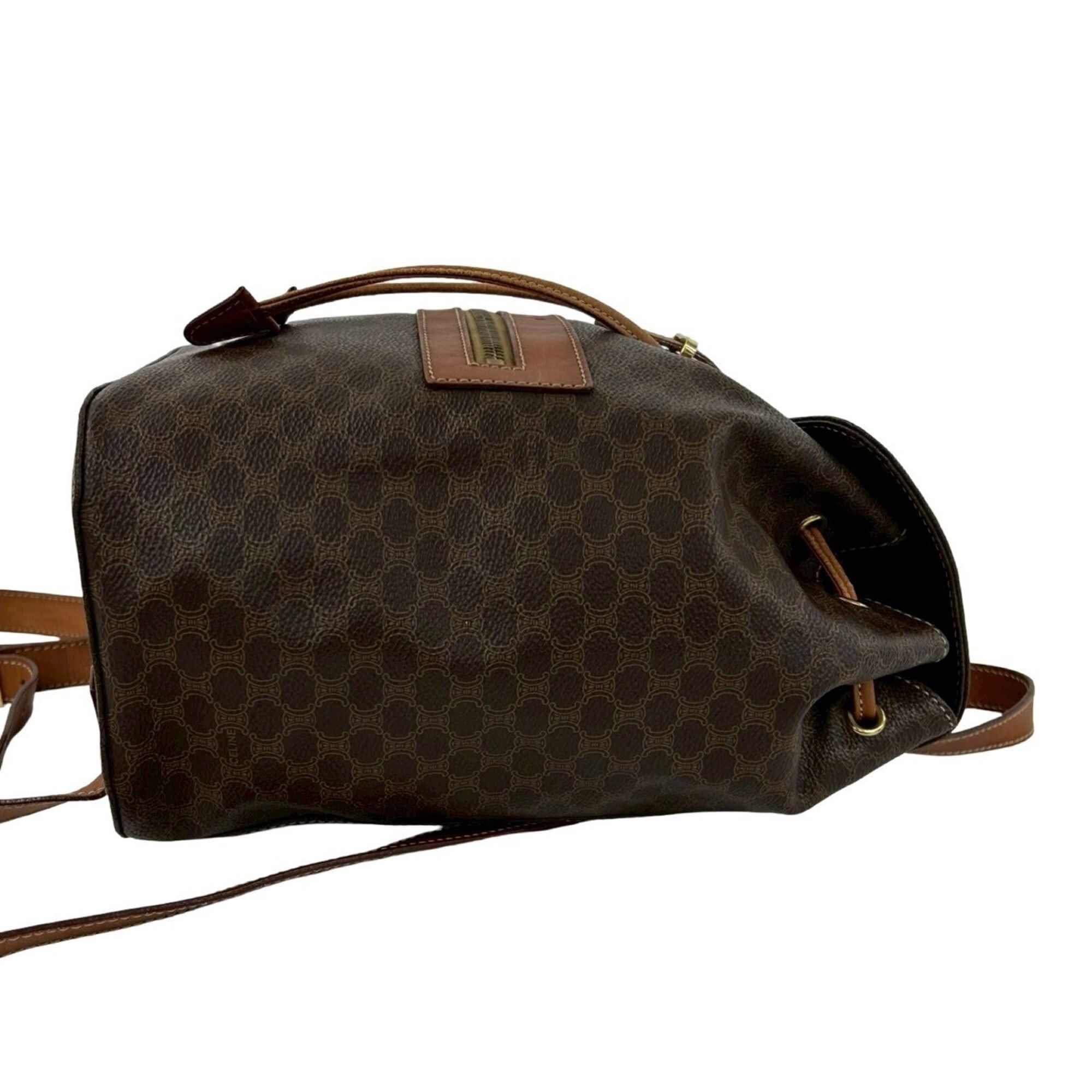Celine Vintage Macadam Blason Pattern Leather Backpack Brown CELINE Vintage Macadam Blason Pattern with Logo and Ring  main image 2