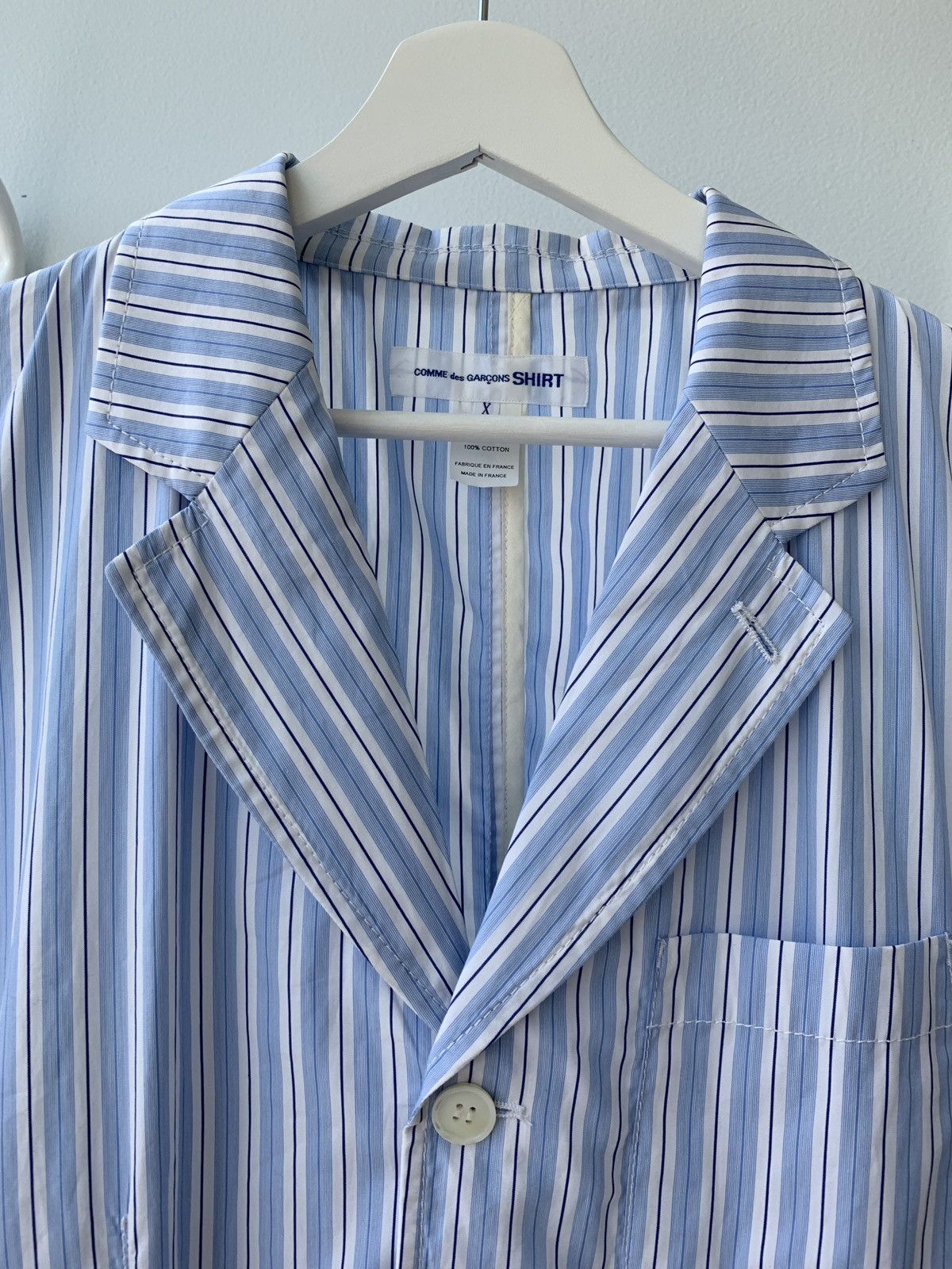 image of Comme Des Garcons Comme Des Garçons Shirt in Blue Stripe, Men's (Size Medium)
