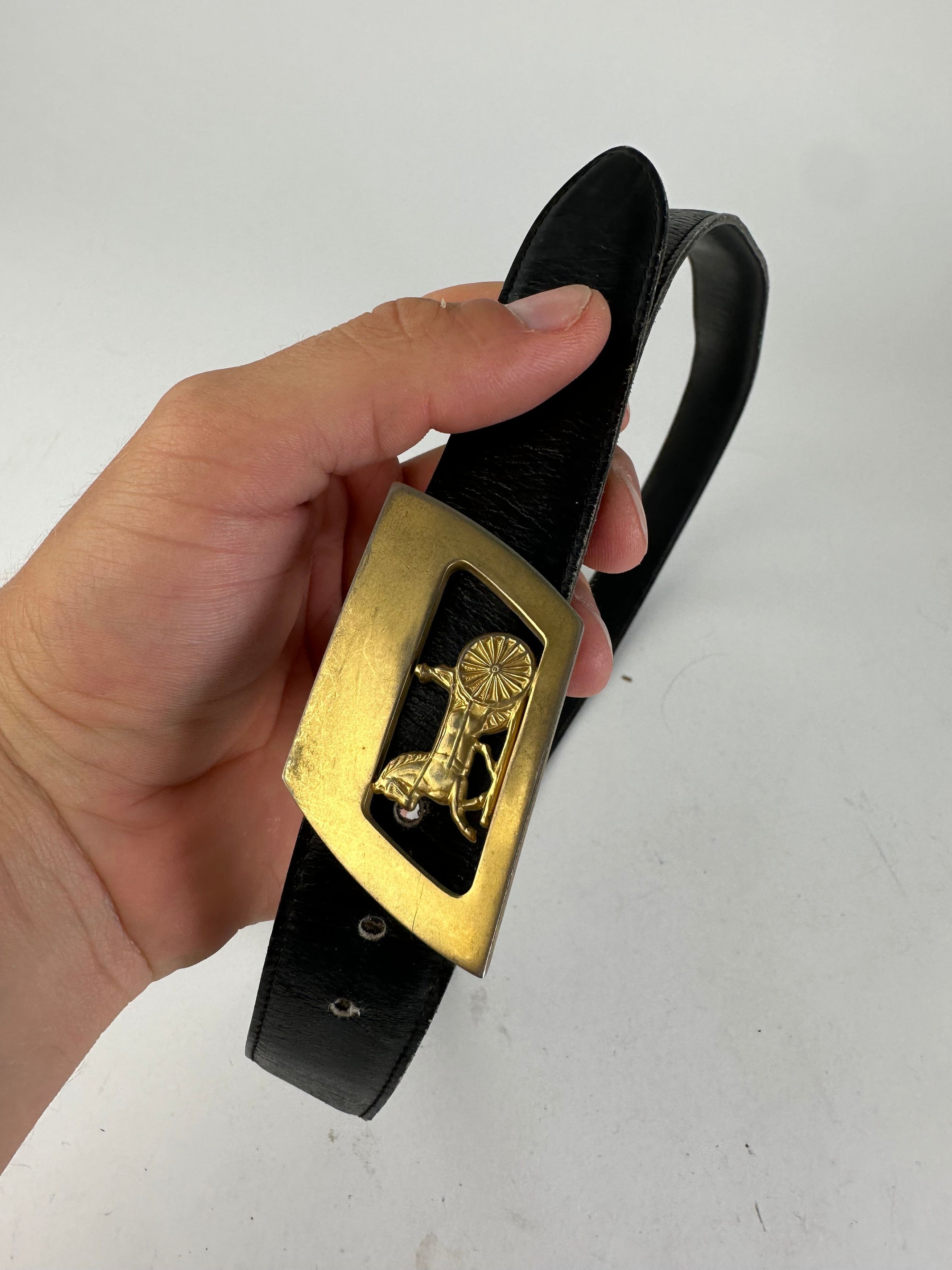 Vintage Fairweather Genuine Leather Black Belt | Gold Tone Ornate Buckle & Tip Violet Belt - Black Italian Leather | Streets Ahead  main image 3