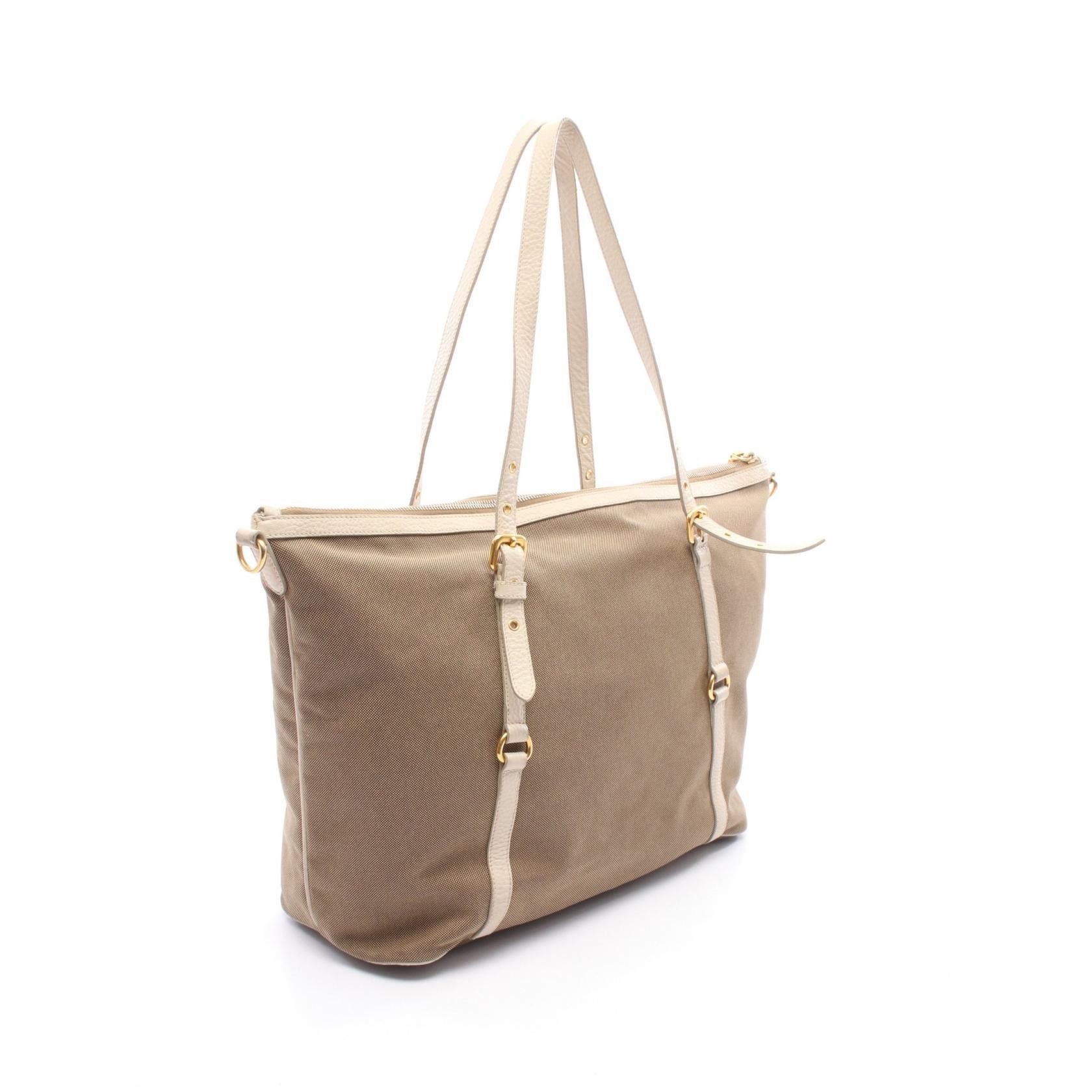Prada Prada LOGO JACQUARD Canvas Leather Tote Bag Textile Tote Bag 