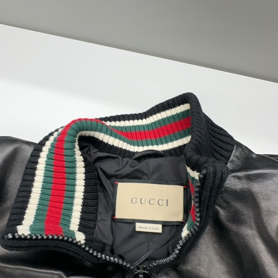 Gucci Black Leather Bomber Jacket in Size L Size US L / EU 52-54 / 3 - 7 Thumbnail