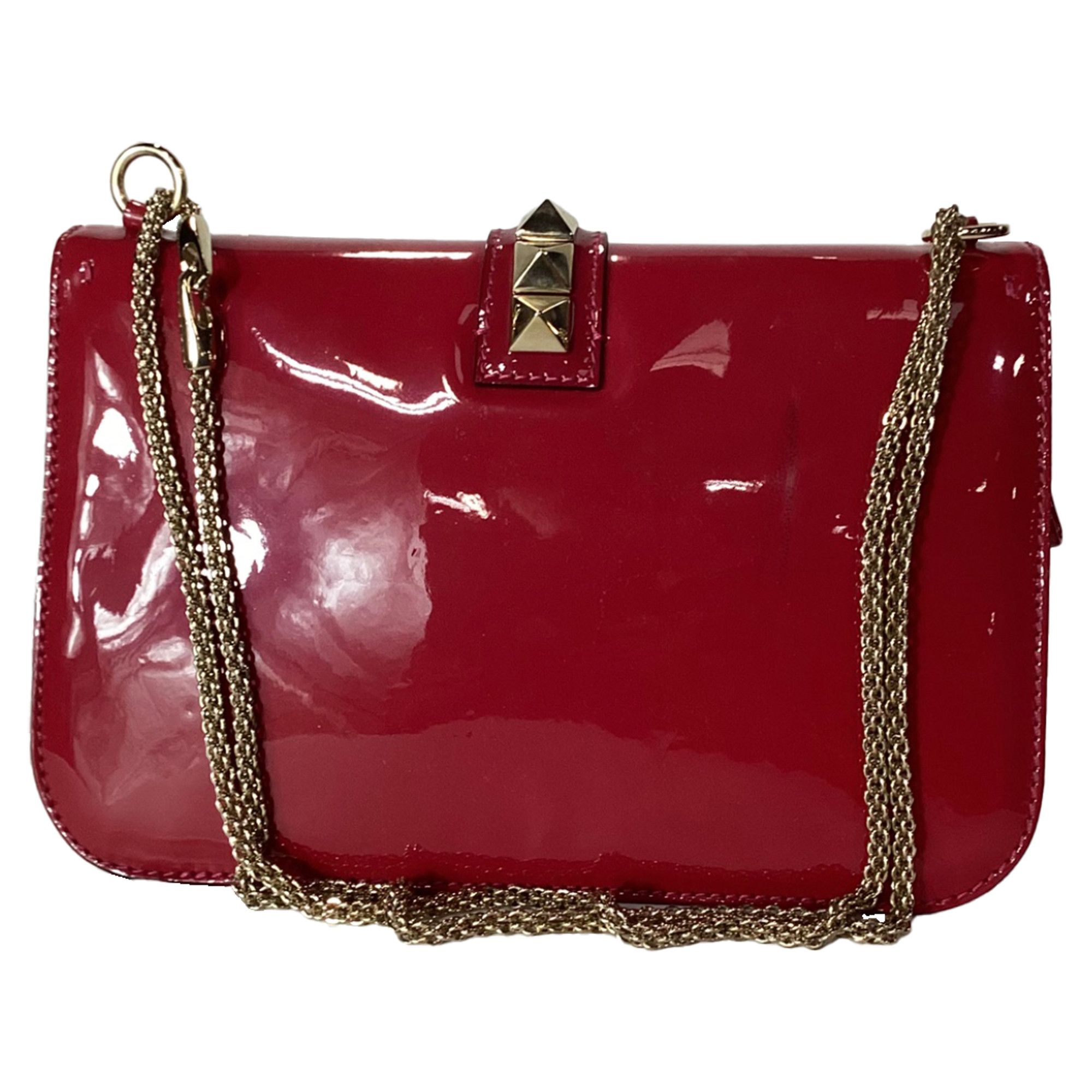 Valentino Valentino Rockstud Glam Lock Flap Bag in Red Patent Leather Size ONE SIZE - 3 Thumbnail