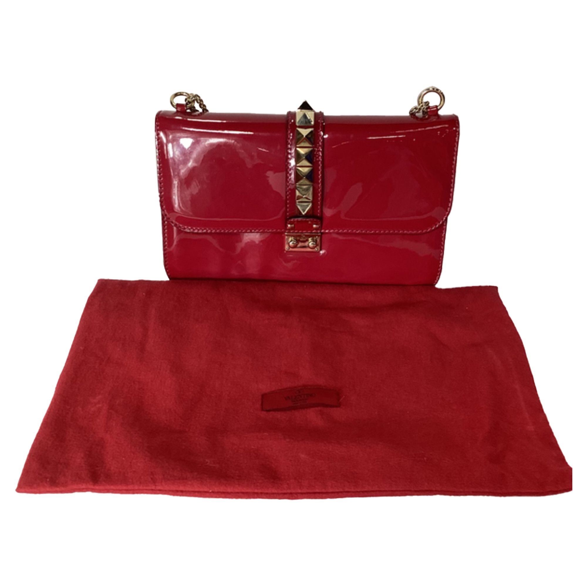 Valentino Valentino Rockstud Glam Lock Flap Bag in Red Patent Leather Size ONE SIZE - 9 Thumbnail