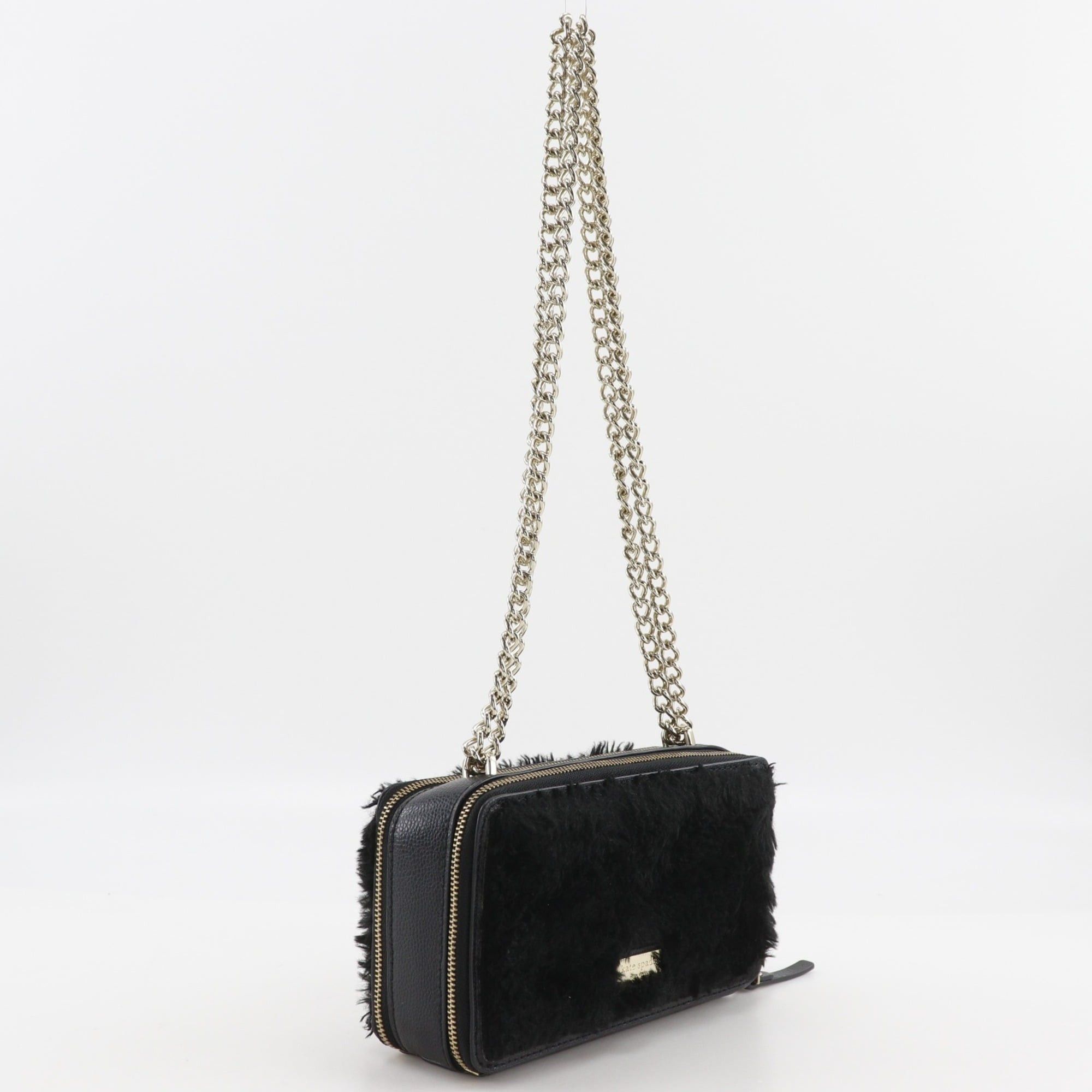 Kate Spade Kate Spade Cat Chain Shoulder Bag - Leather & Faux Fur, Black, Crossbody, Bag, Zipper Closure, Women's Size ONE SIZE - 3 Thumbnail