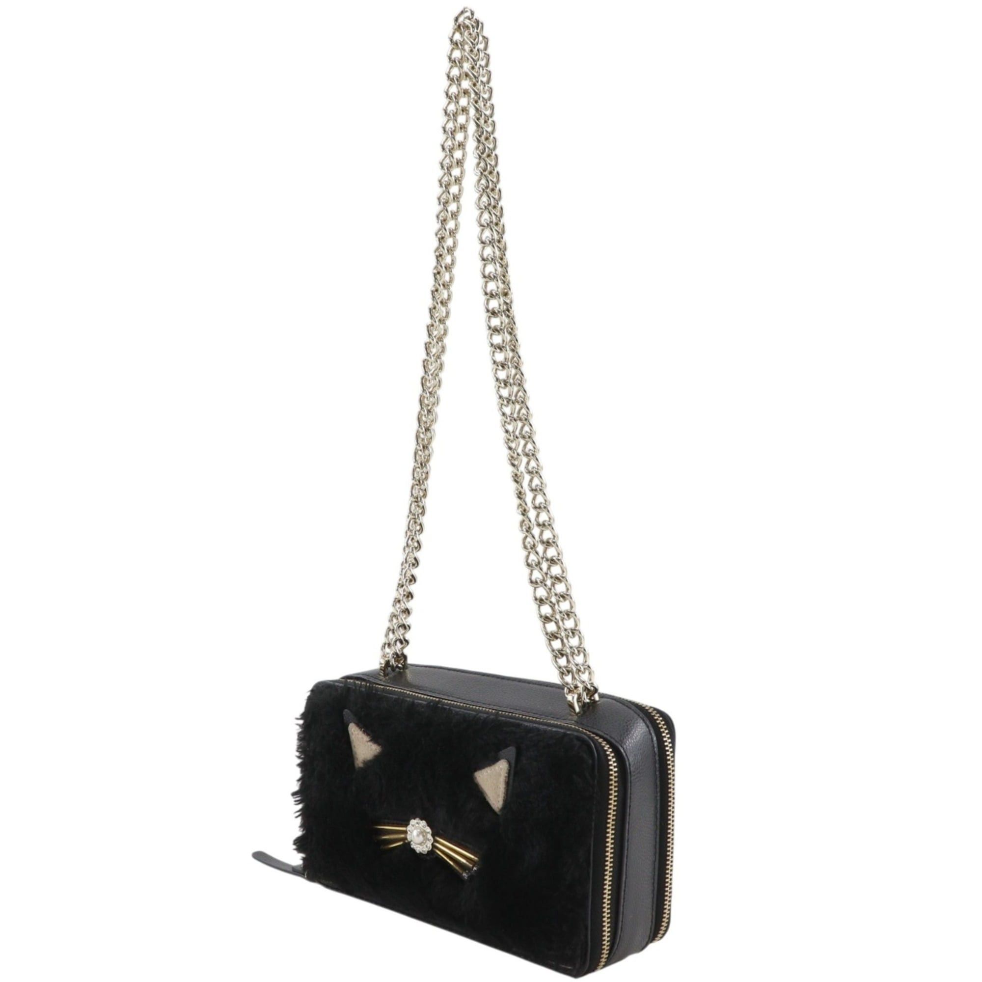 Kate Spade Kate Spade Cat Chain Shoulder Bag - Leather & Faux Fur, Black, Crossbody, Bag, Zipper Closure, Women's Size ONE SIZE - 2 Thumbnail