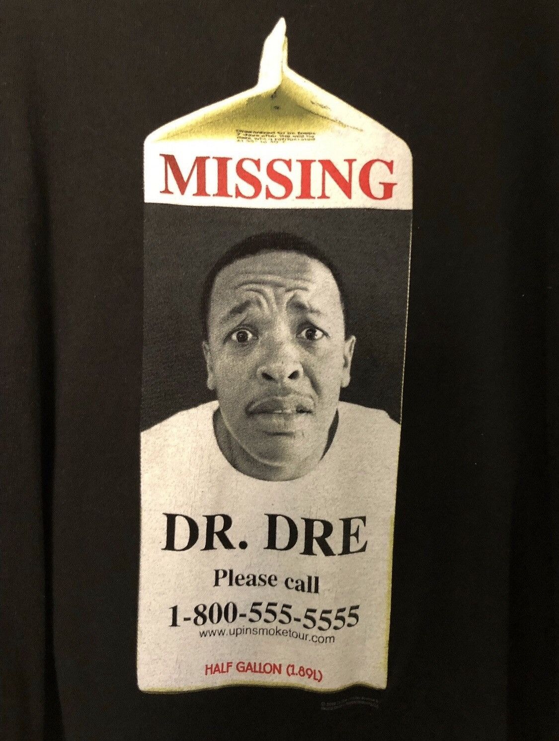 Vintage rare Dr Dre missing milk carton high quality shirt