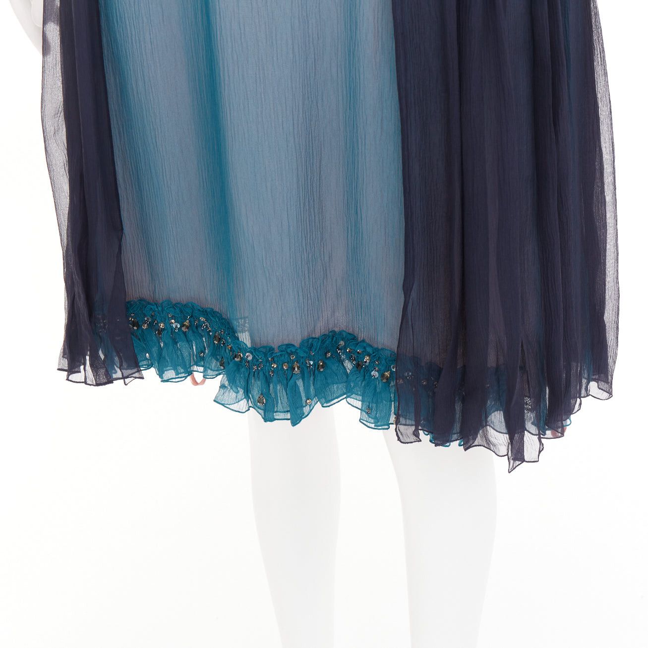 Prada PRADA 2015 silk chiffon paneled colorblocked embellished hem cocktail dress IT40 S Size S / US 4 / IT 40 - 2 Thumbnail