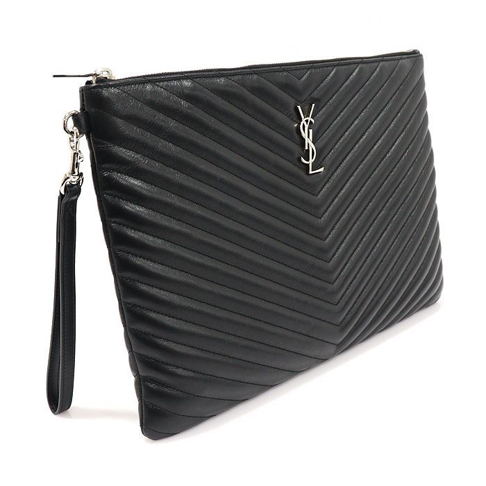 Yves Saint Laurent Document Holder Strap Clutch in Black Matelassé Monogram Size ONE SIZE - 3 Thumbnail